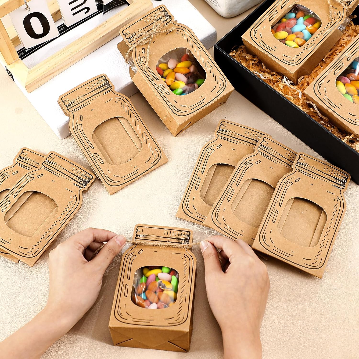 Yexiya Mini Kraft Paper Mason Jar Treat Bags 24 Pcs