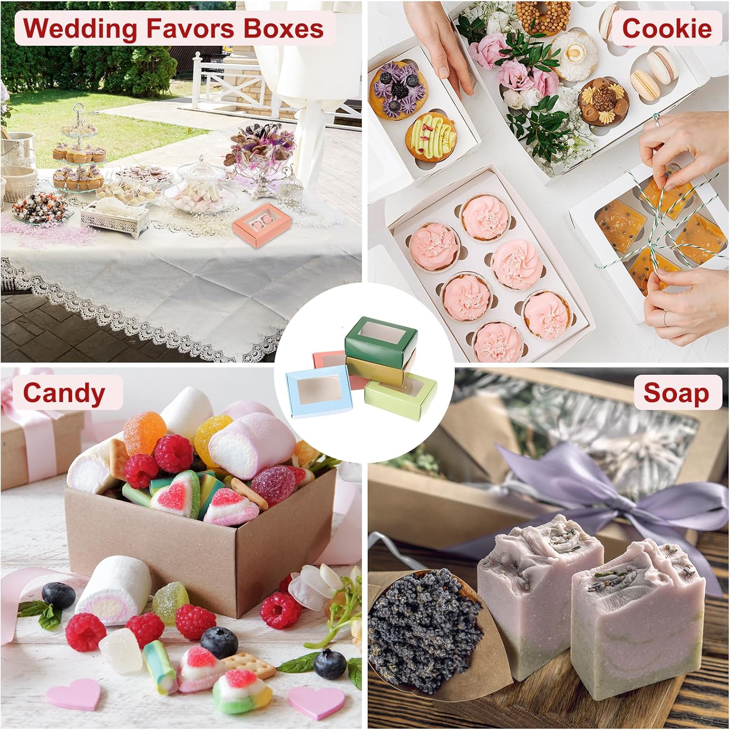 PATIKIL Pink Small Rectangle Gift Boxes with Window 30 Pack