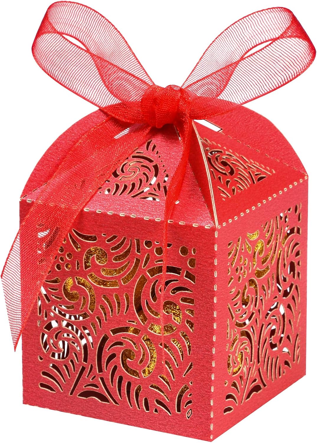 COTOPHER 100Pcs Red Laser Cut Favor Boxes for Events