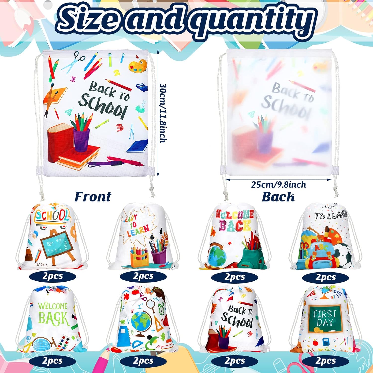 Woanger 16 Pcs Drawstring School Bags with Pattern