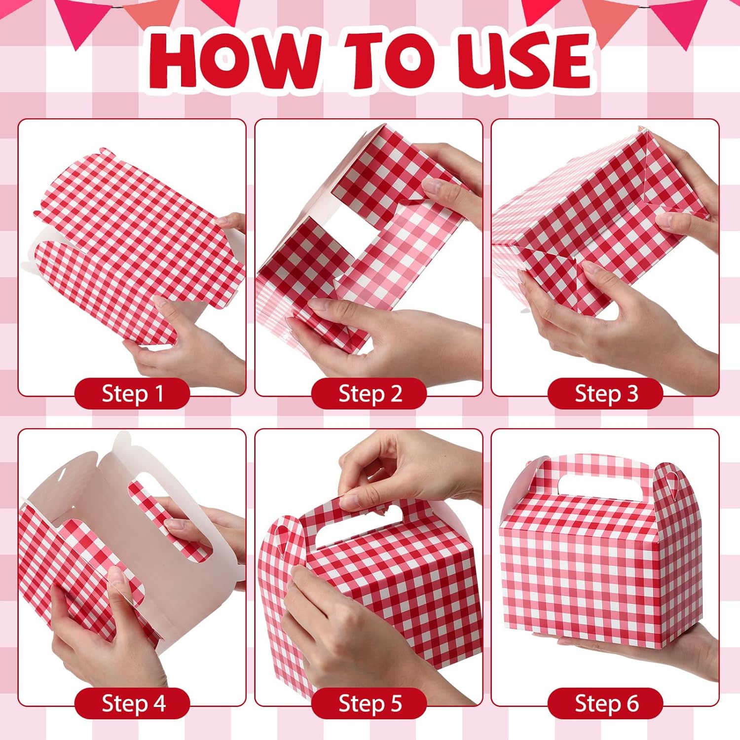Marspark 24 Pcs Gingham Treat Boxes with Handles