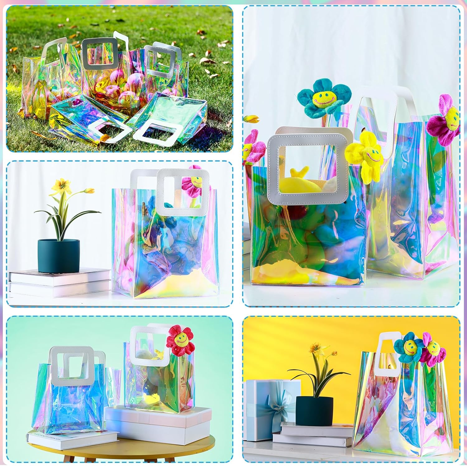 10 Pcs Reusable Holographic Gift Bags with Handle