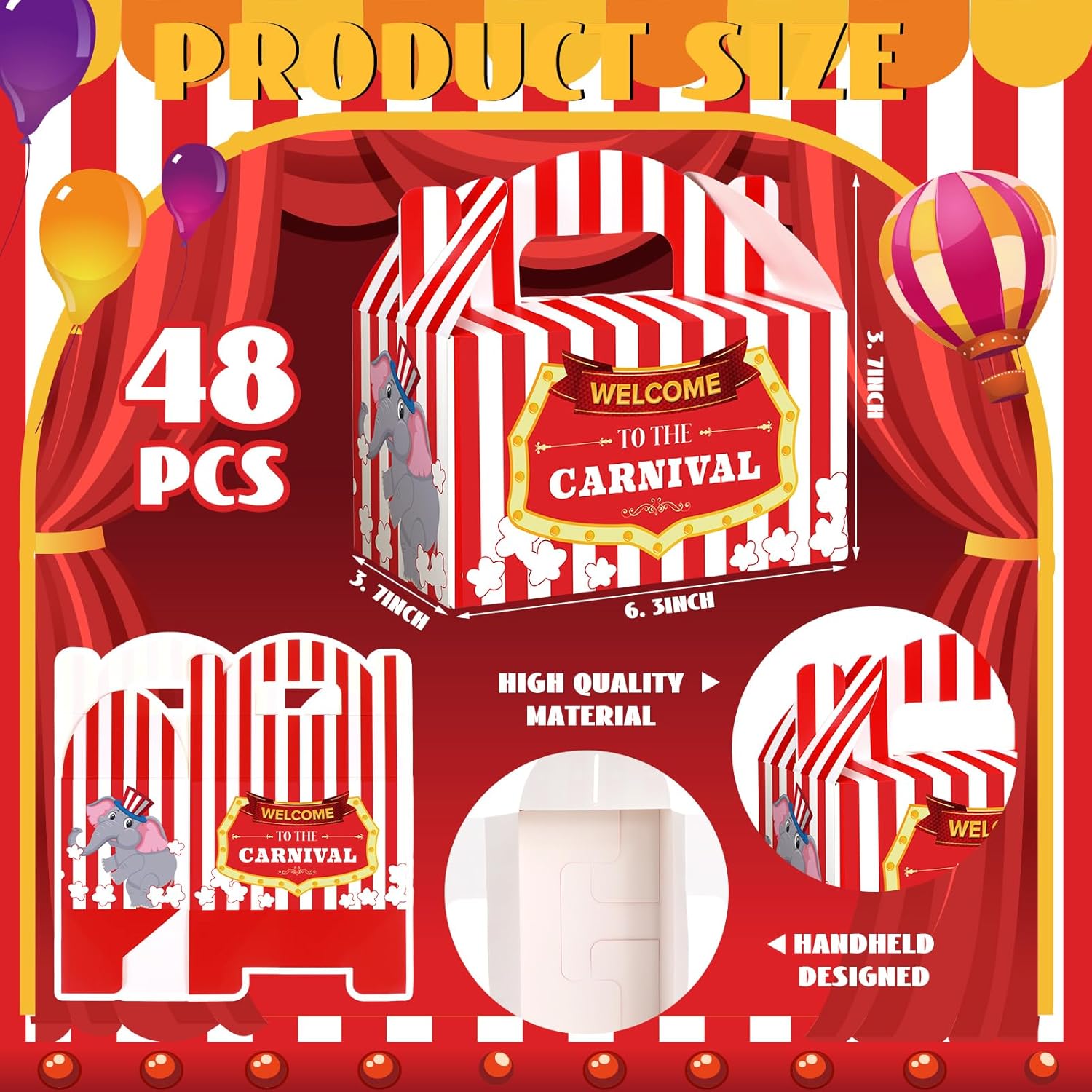 Dunzoom Carnival Themed Treat Boxes 48 Pcs