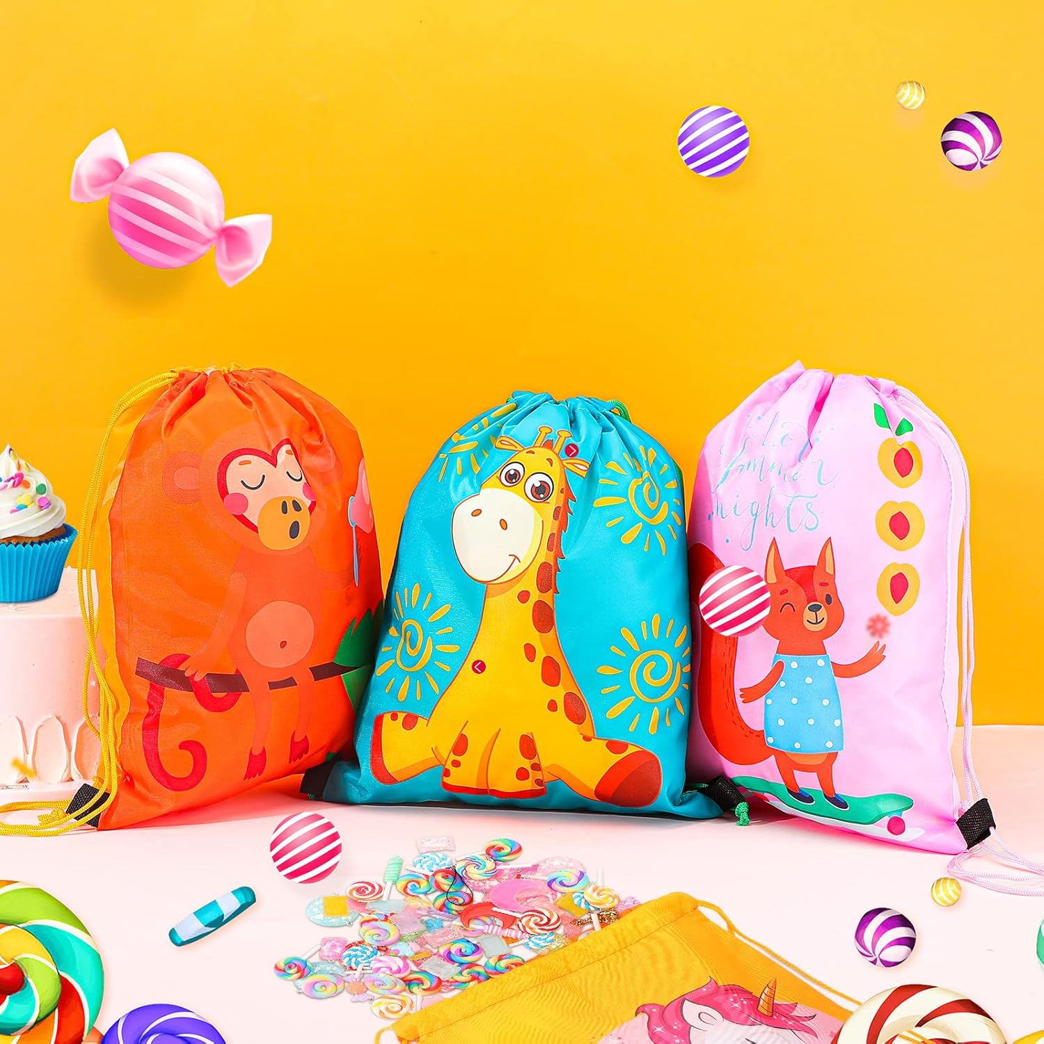 GliCraft 16 Pcs Animal Drawstring Gift Bags for Kids