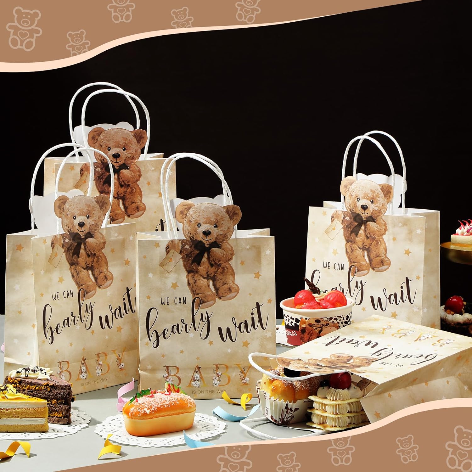 Tinlade 16 Pcs Bear Baby Shower Bags with Handles