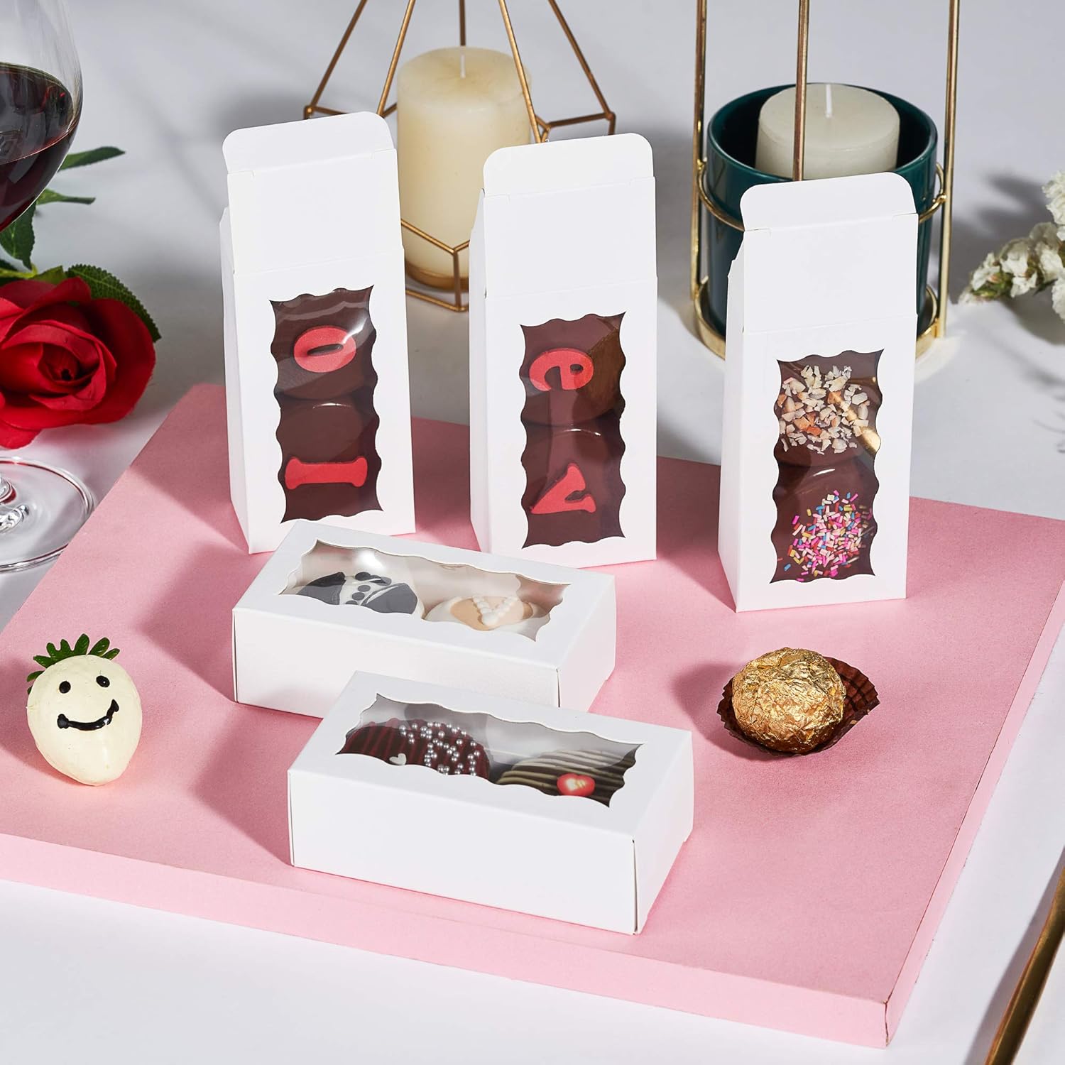 24PCS Elegant White Double Favor Boxes with Clear Window