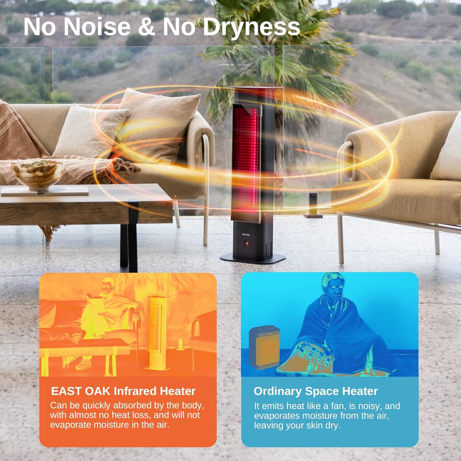 EAST OAK 1500W Electric Infrared Patio Heater with Remote Control