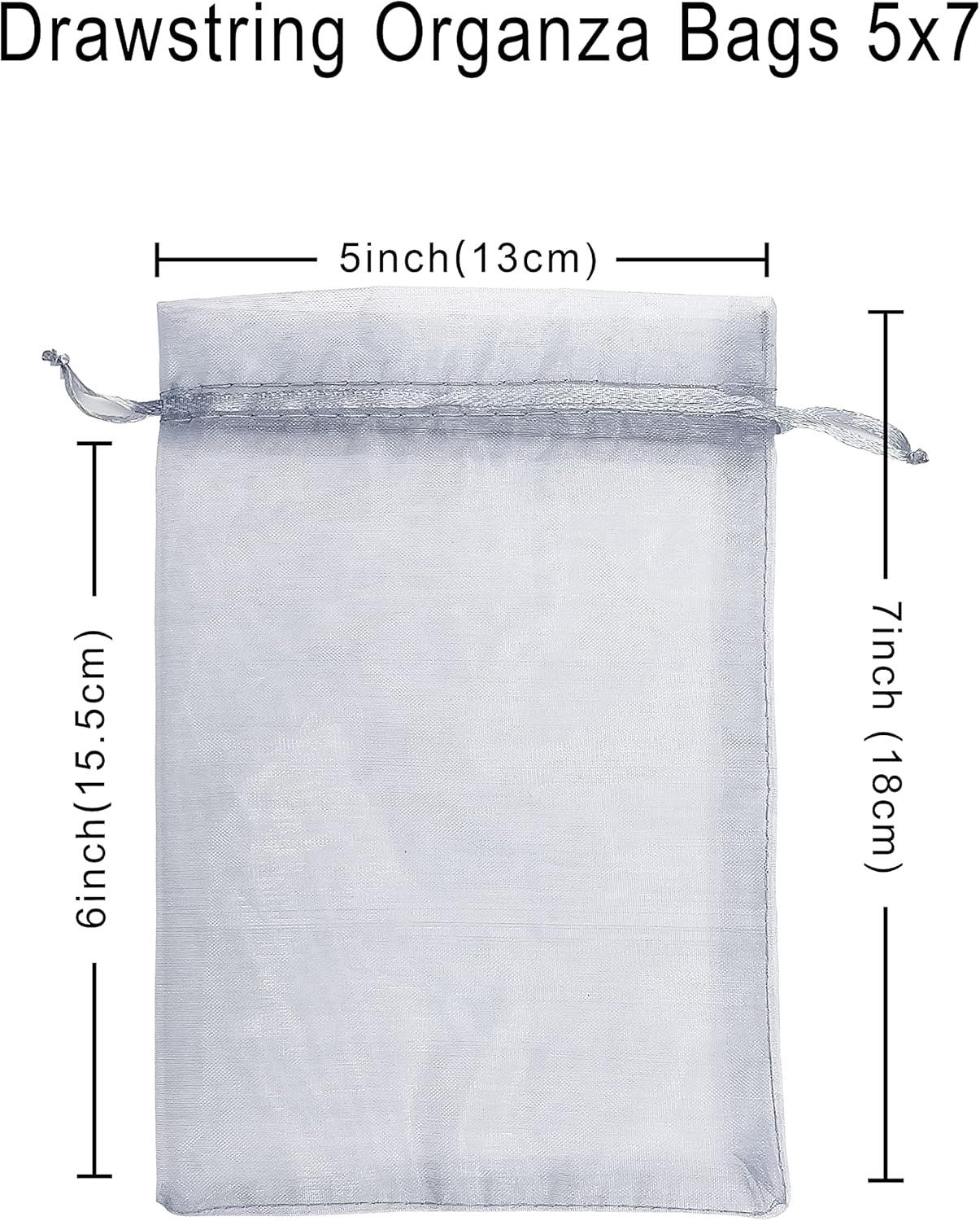 100PCS Silver Gray Organza Drawstring Gift Bags for Wedding and Baby Shower