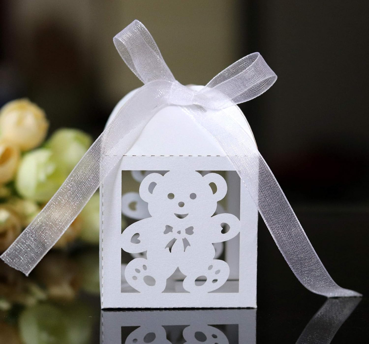 Worldoor 50pcs Laser Cut Baby Teddy Bear Favor Boxes