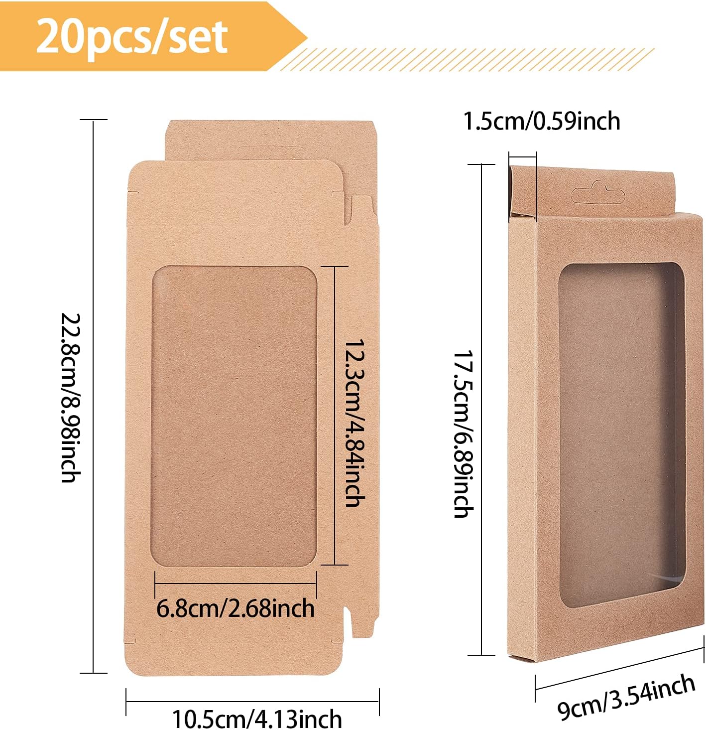 BENECREAT 20 Pack Kraft Paper Gift Boxes with Clear Window