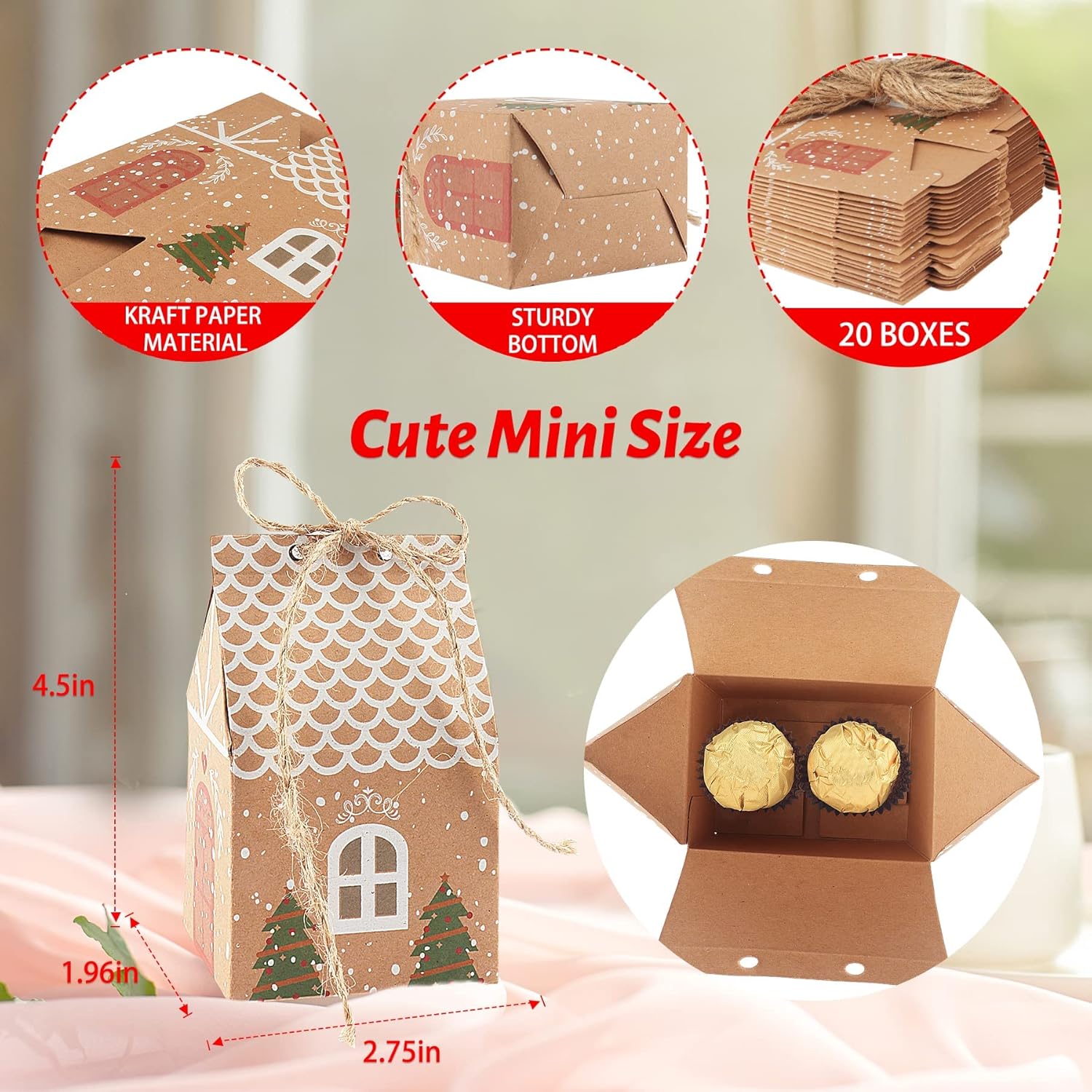 ANCIENTPWR 20 PCS Small Christmas Gingerbread Treat Boxes