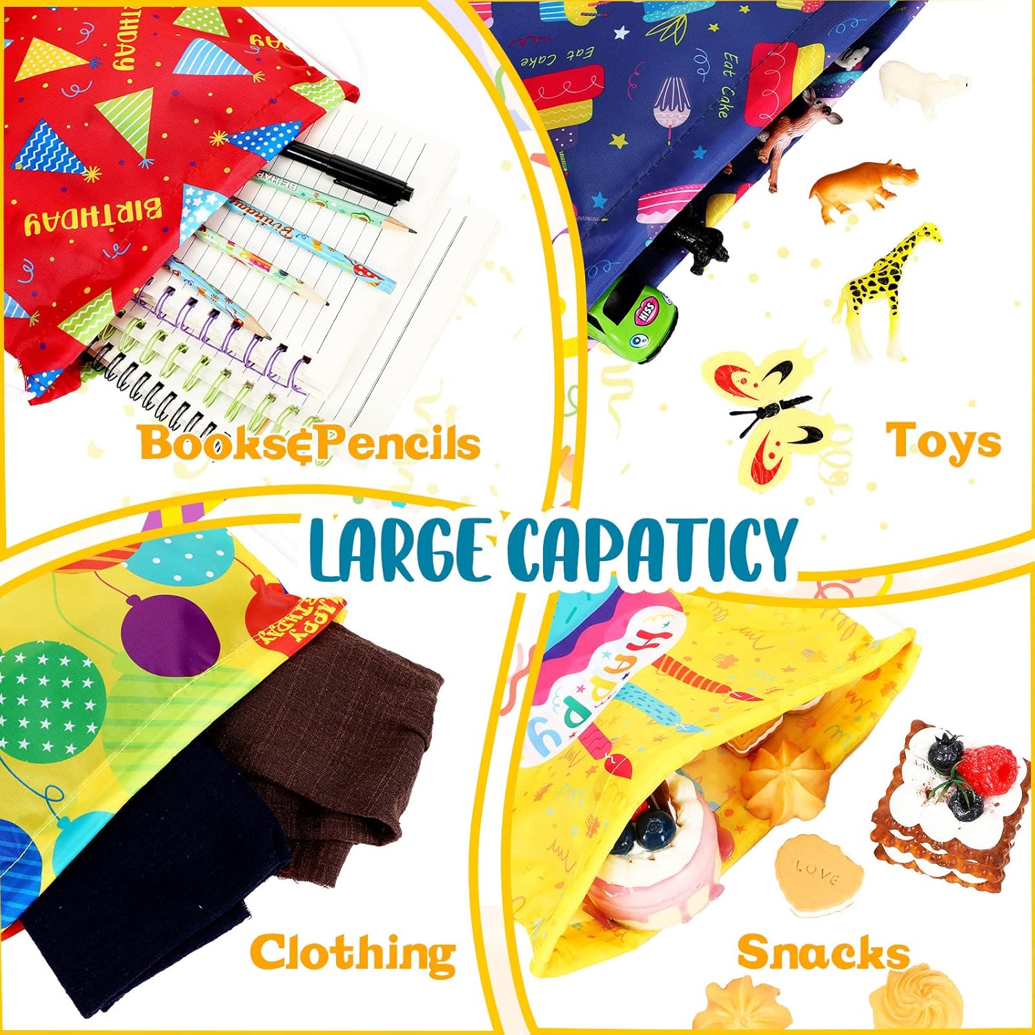 Sweetude 18 Pcs Birthday Drawstring Gift Bags with 9 Designs