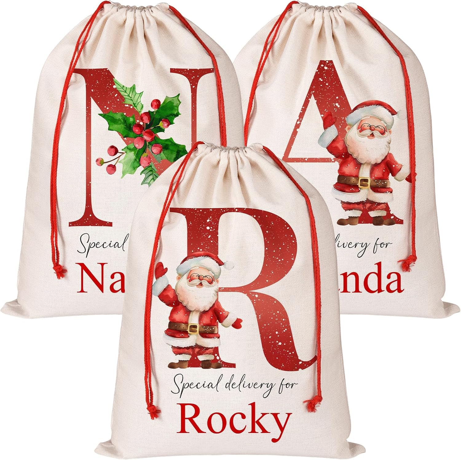 FAMIPAWS Custom Santa Sack with Name Text for Christmas Gifts