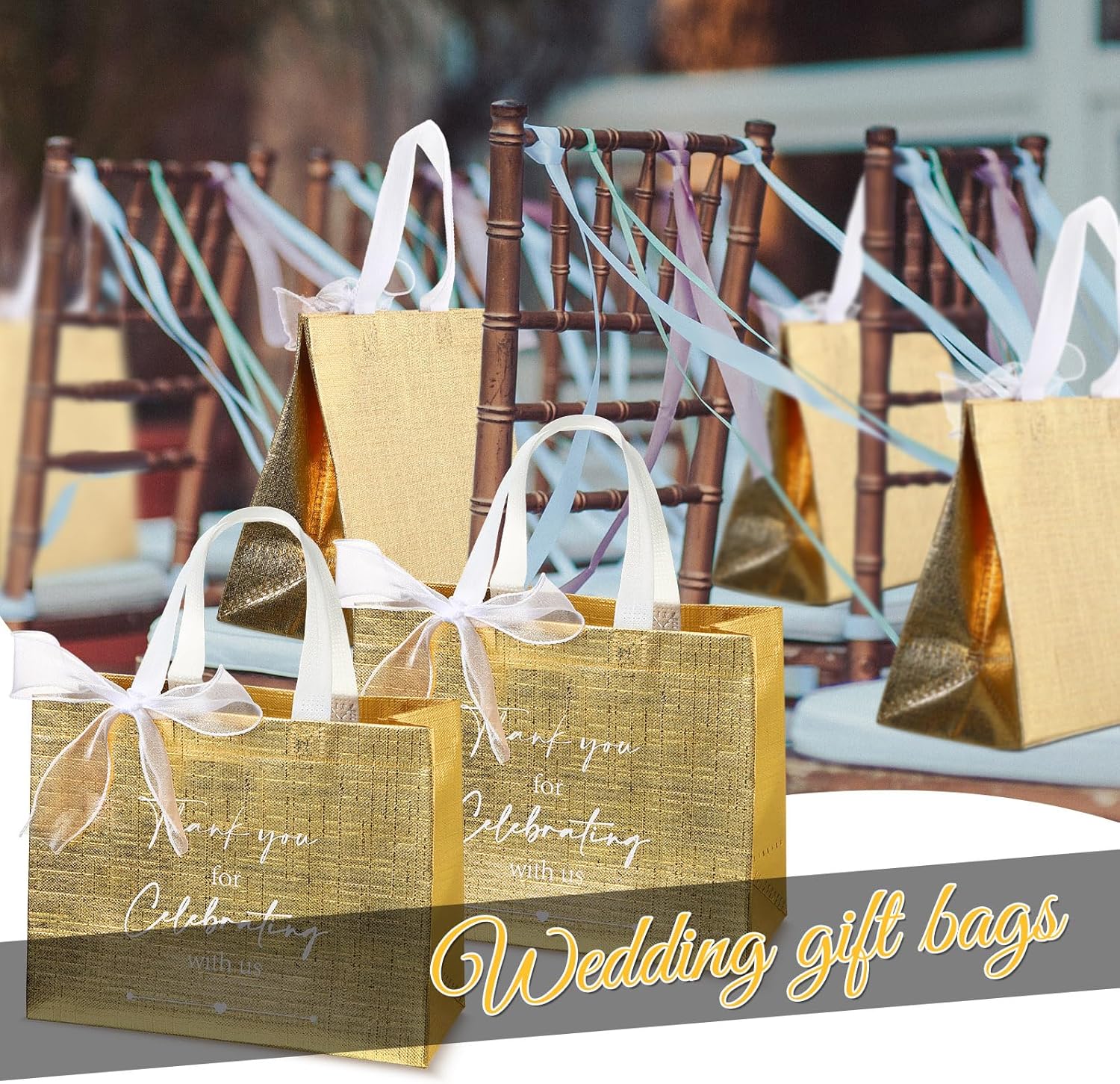 CHENGU 100 Pcs Gold Wedding Gift Bags with Handles