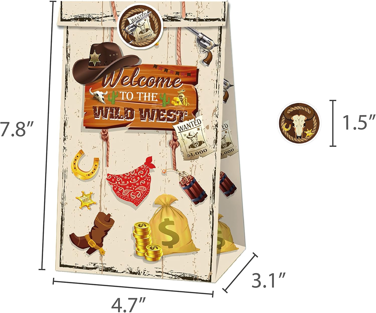 KRISTIN PARADISE 12Pcs Western Cowboy Party Favor Bags