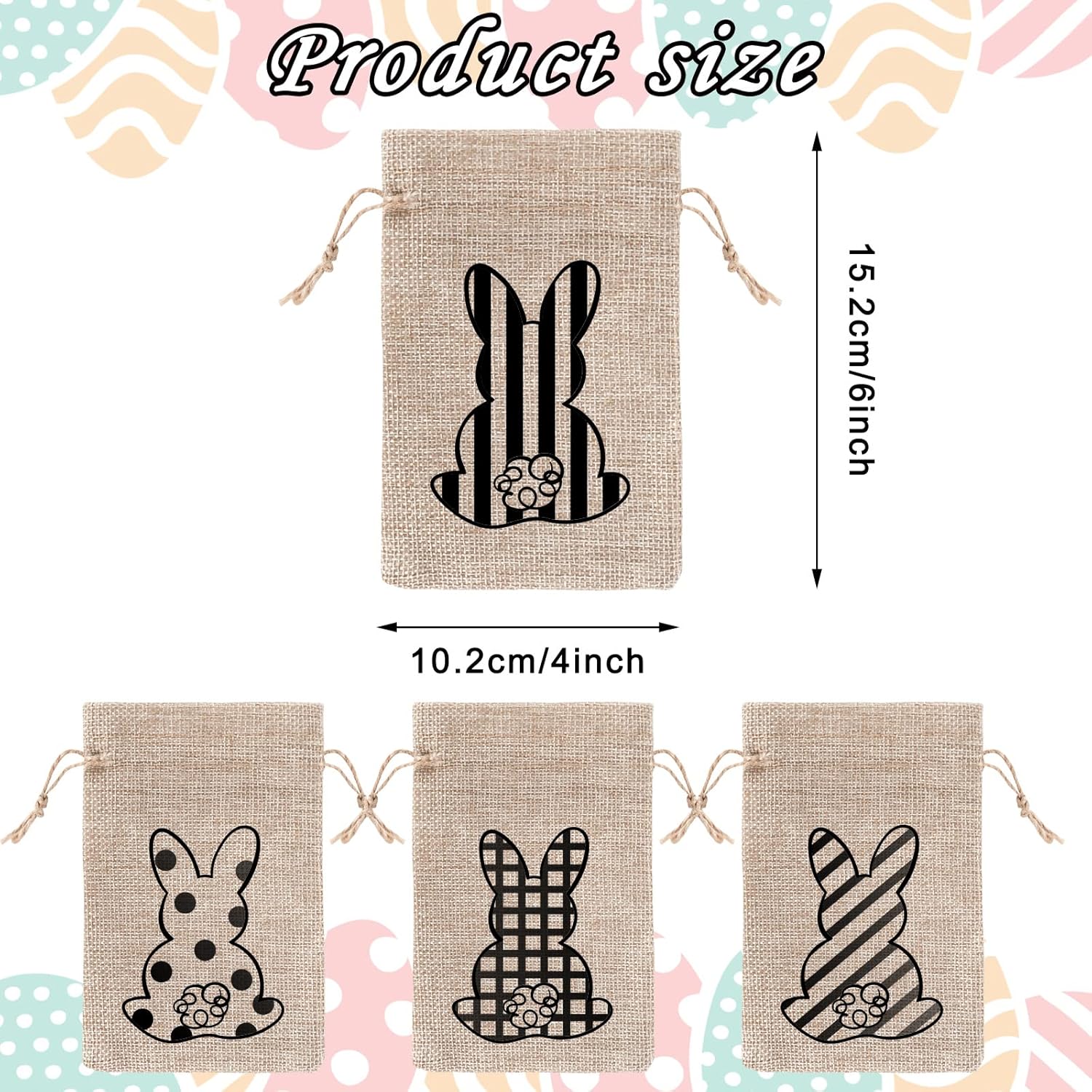 Whaline 24 Pack Easter Drawstring Gift Bags with Bunny and Rabbit Prints