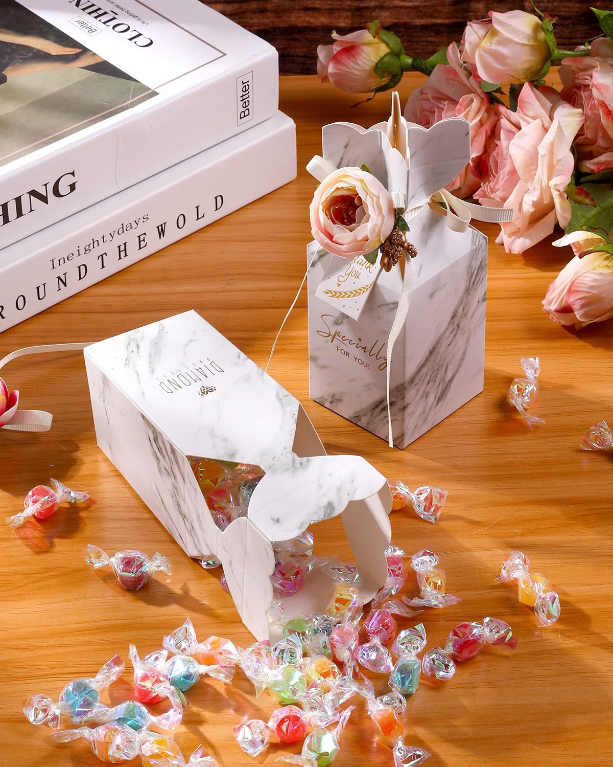 Liobelon 10 Piece Floral Gift Boxes with Ribbons