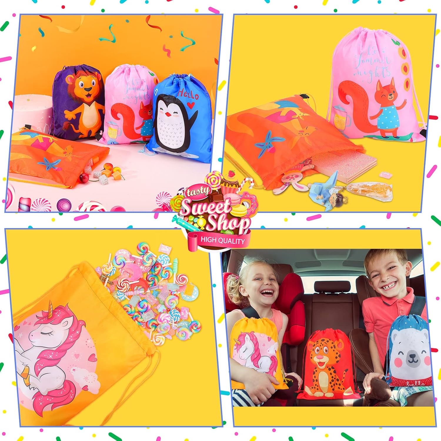 GliCraft 16 Pcs Animal Drawstring Gift Bags for Kids