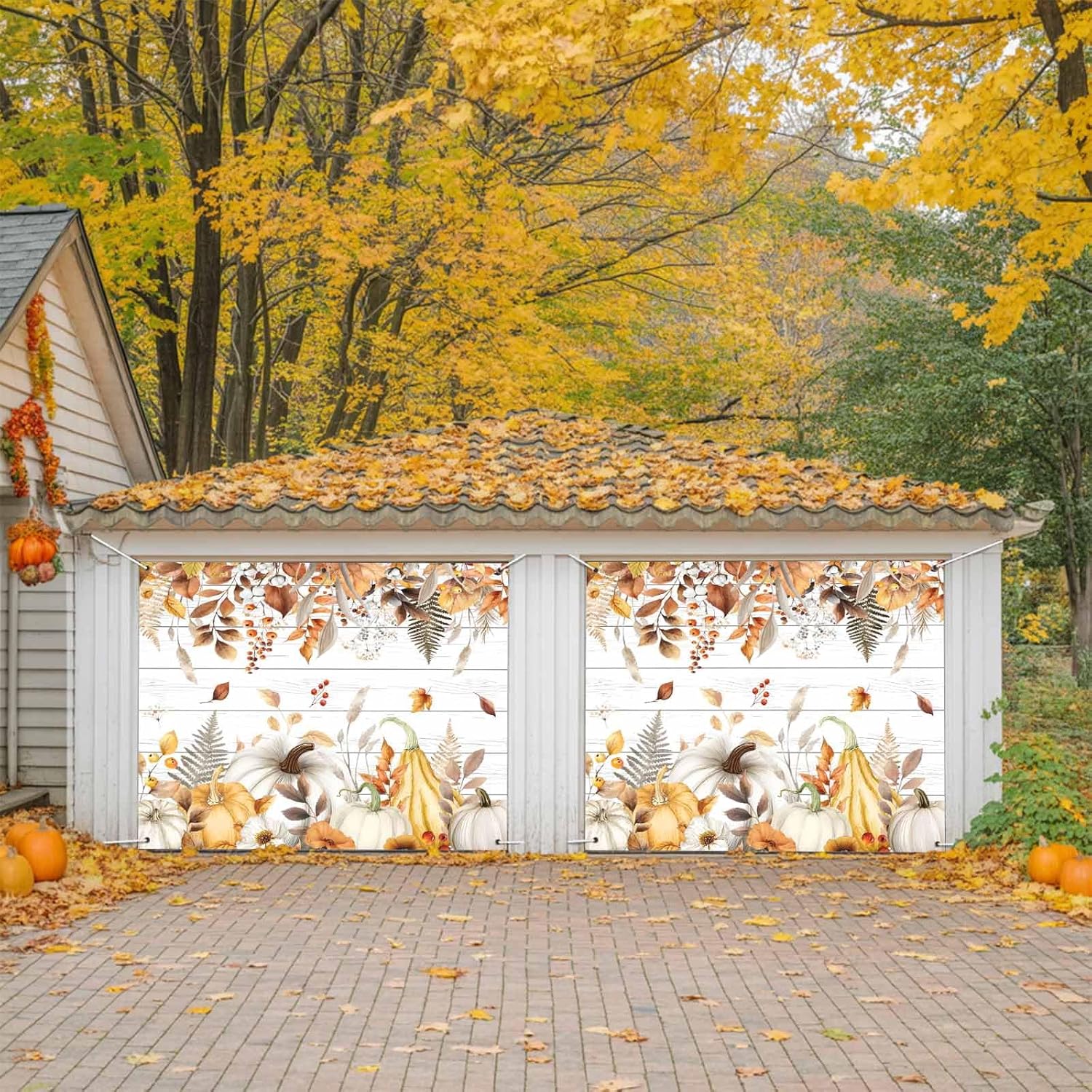 Fall Garage Door Banner with Pumpkins and Maple Leaves