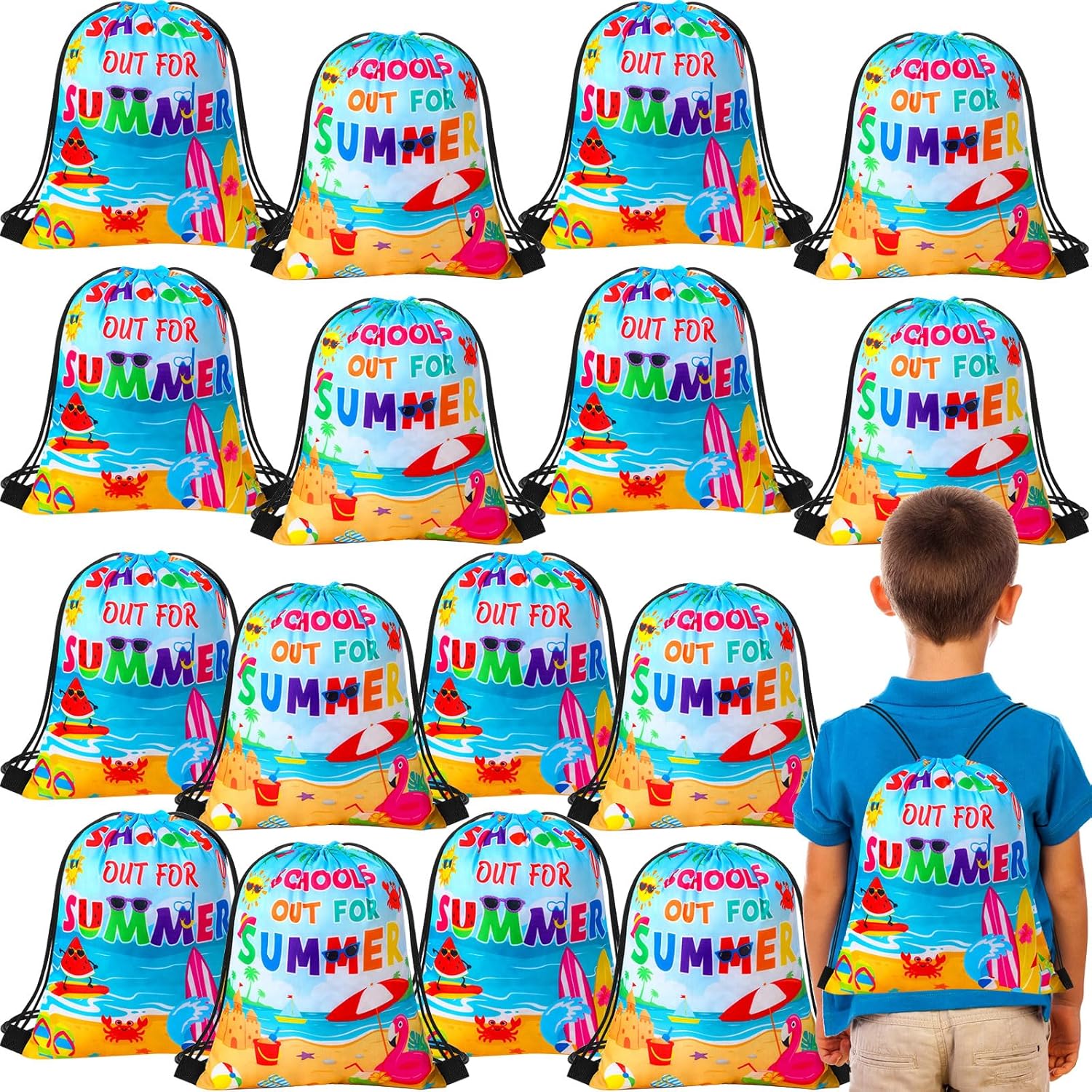 Sweetude 24 Pcs Summer Drawstring Backpack Gift Bags