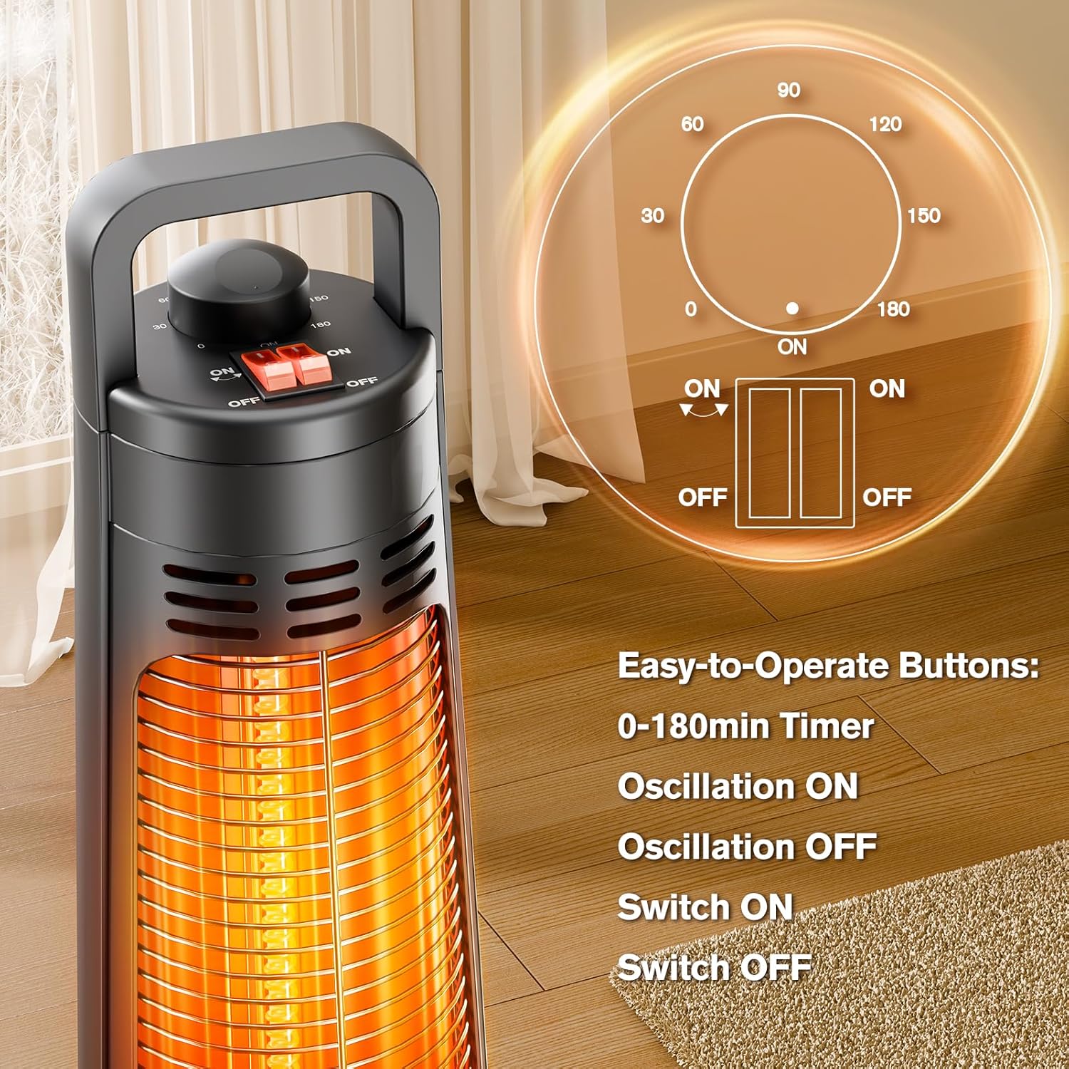 FLOWBREEZE Electric Patio Heater with 60 Degree Oscillation and 3S Instant Heating