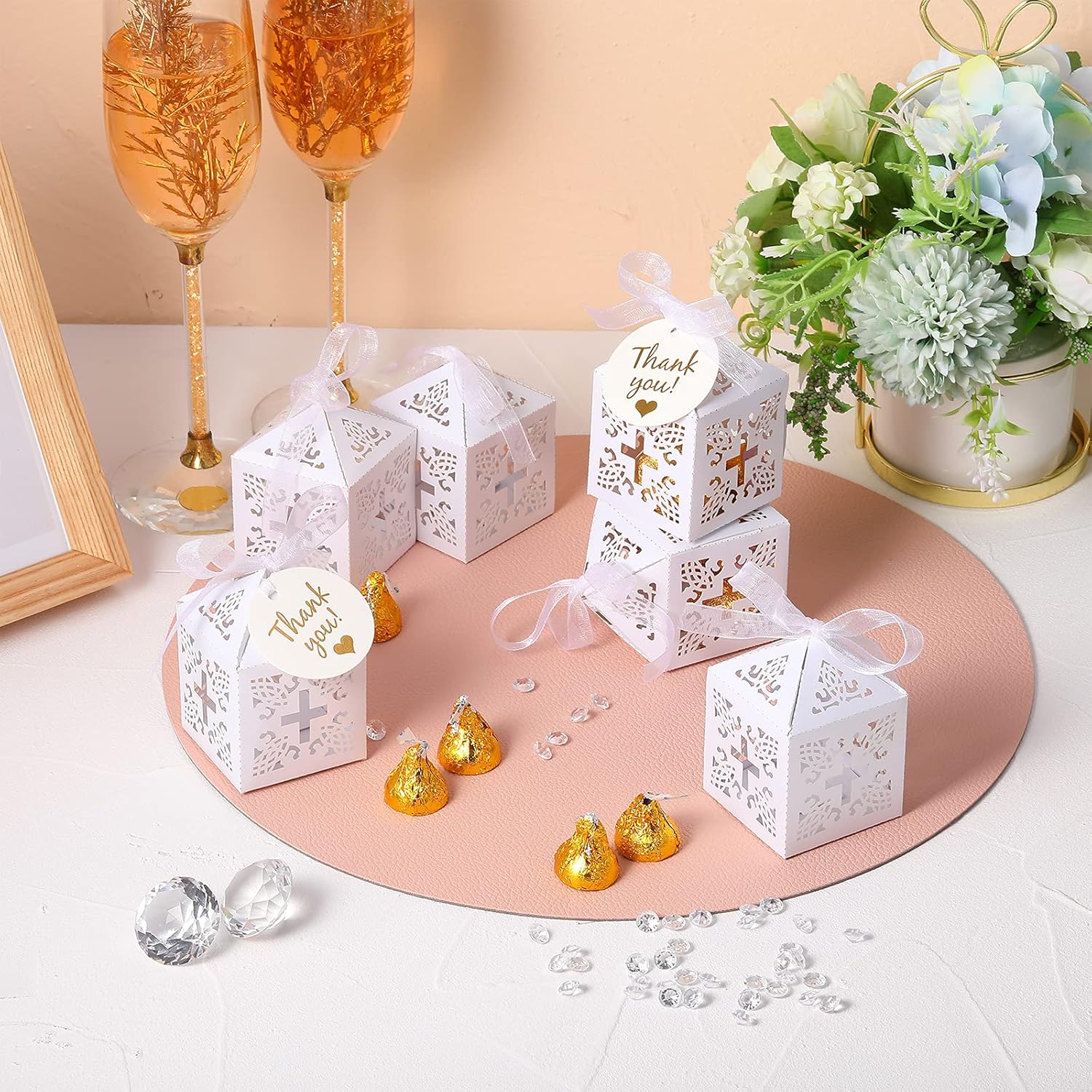 Marspark 50 White Christening Favor Boxes 2x2x3 Inch