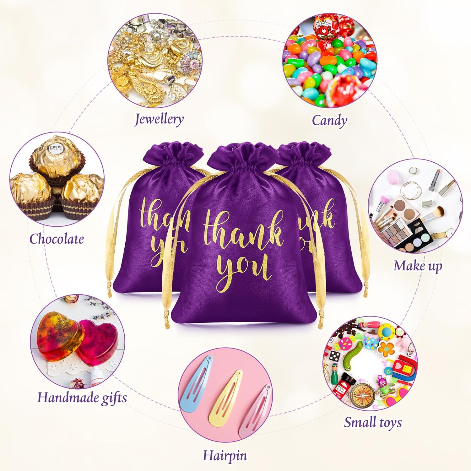 50 Pcs Thank You Satin Gift Bags with Drawstring