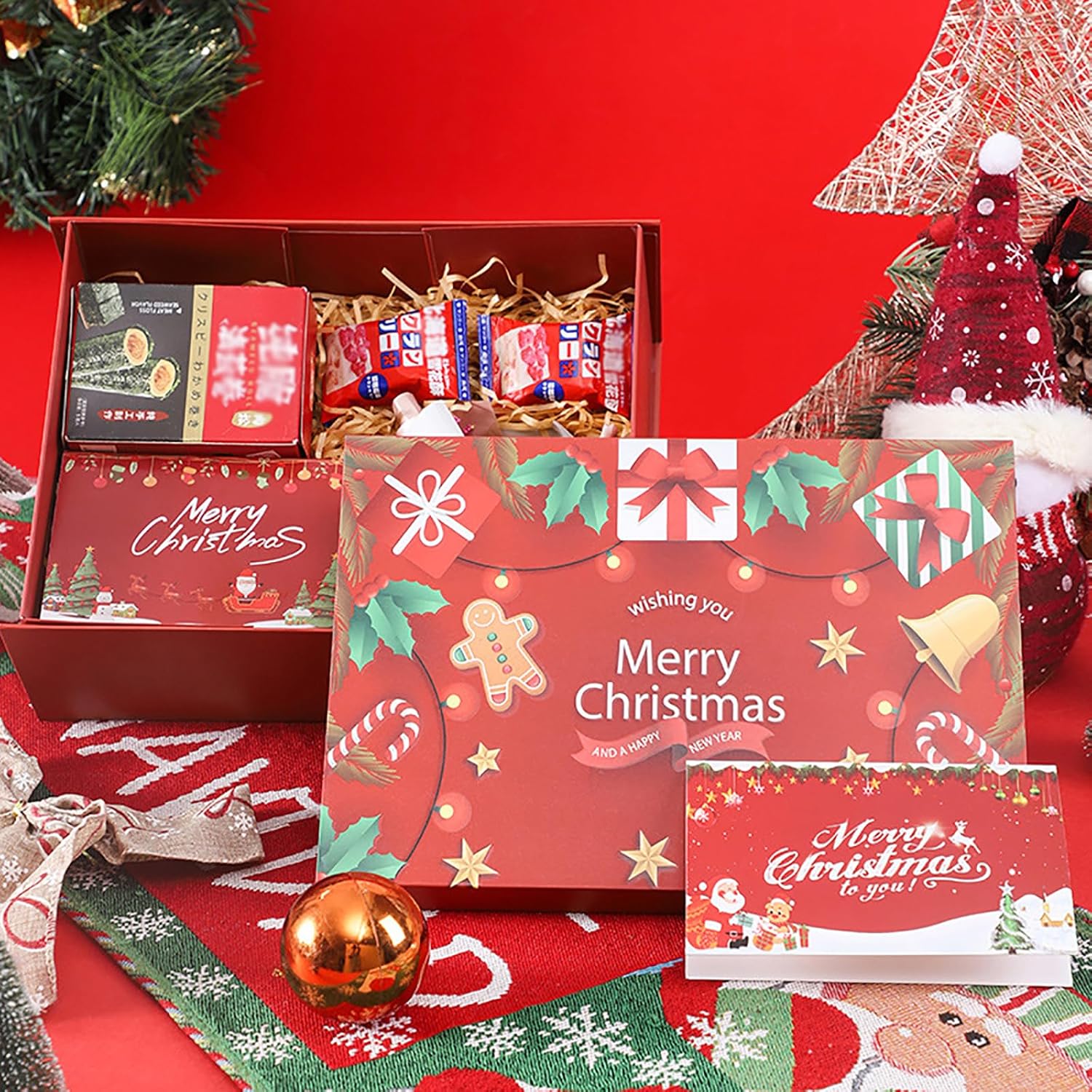 Red Christmas Gift Boxes with Lids 10 Pack