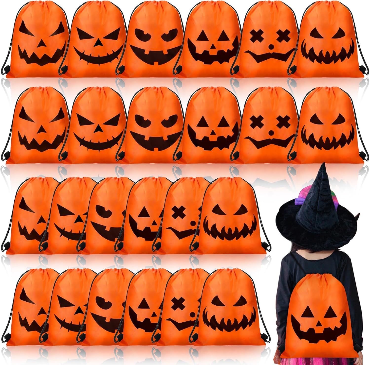 Sweetude 24 Halloween Drawstring Bags Large Backpacks Orange