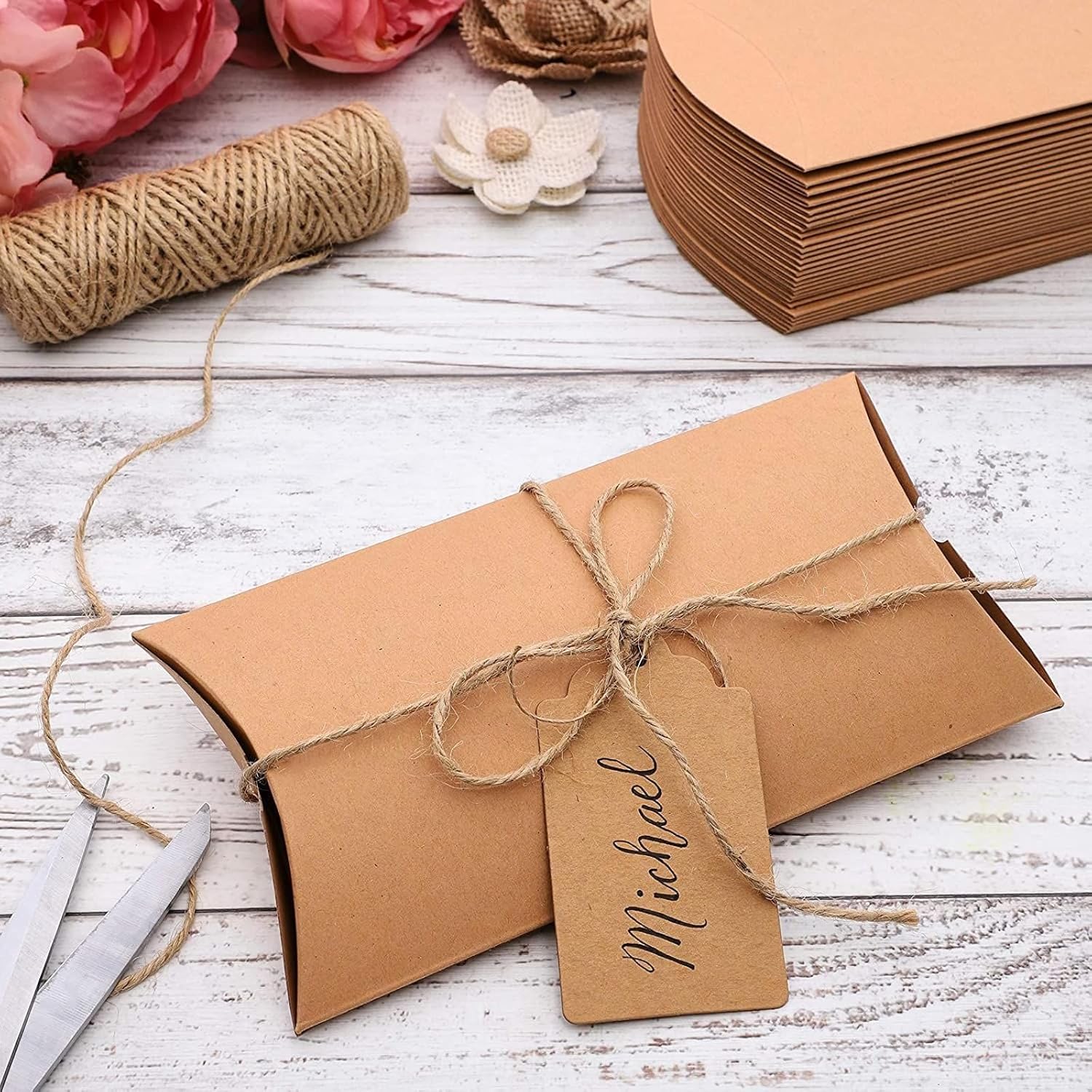 Bright Creations Kraft Paper Pillow Gift Box Set - 50 Pack