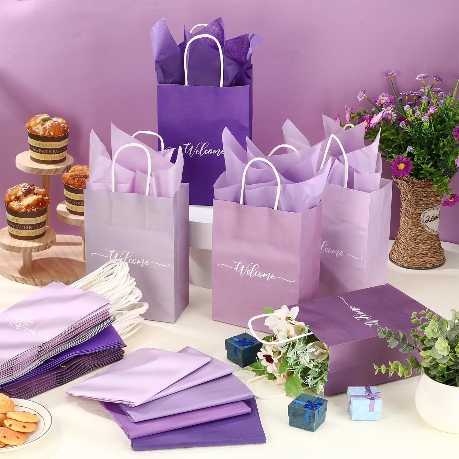 Kolldenn 50 Set Gradient Purple Welcome Gift Bags Wedding Party Bulk