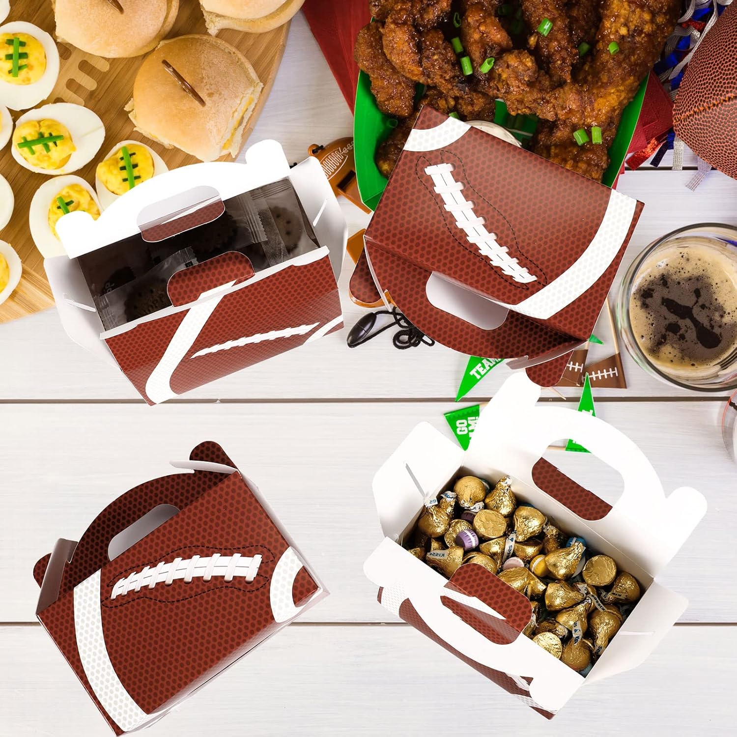 24 Pcs Football Party Treat Boxes with Handle