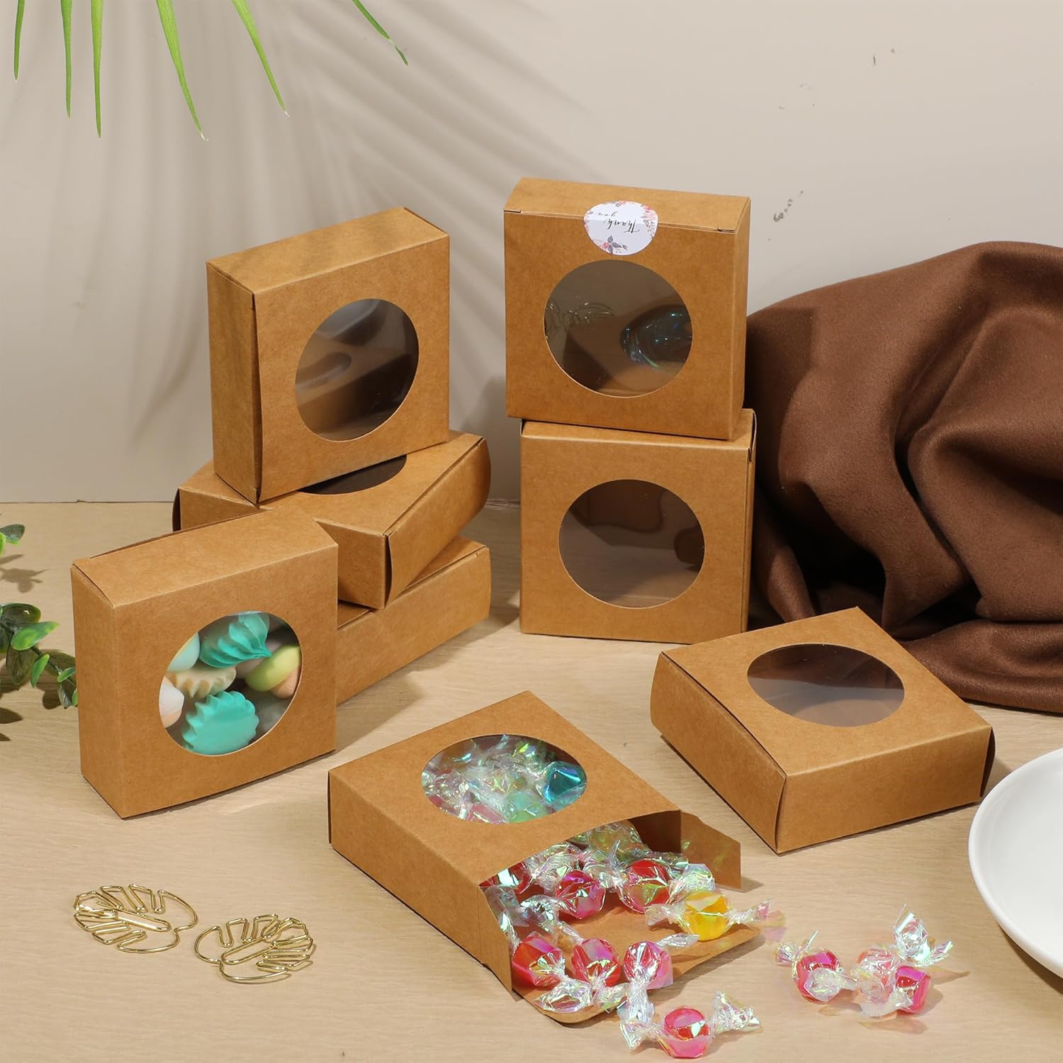 Liobelon 30 Pack Kraft Paper Soap Boxes with Clear Windows