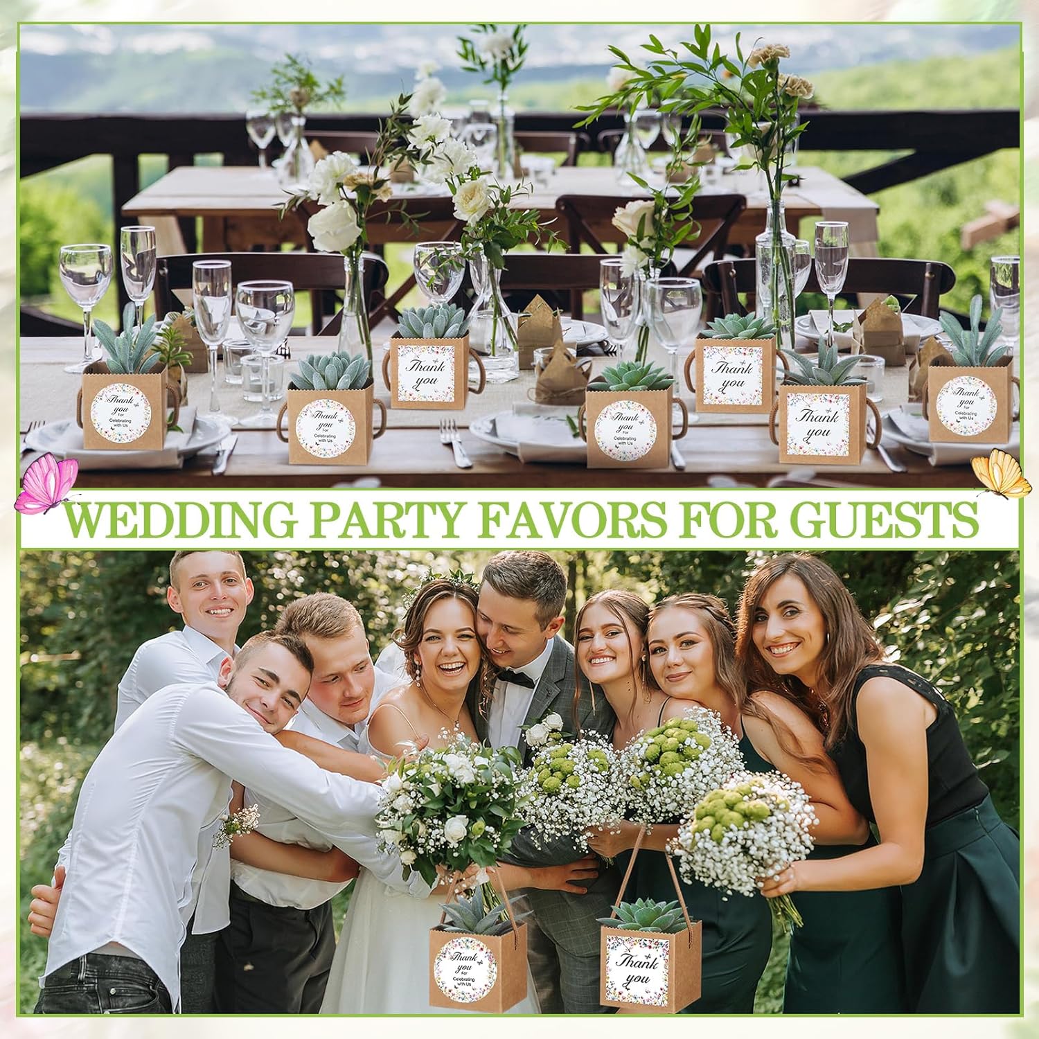 Faccito 60 Pack Succulent Wrap Bags with Wildflower Stickers