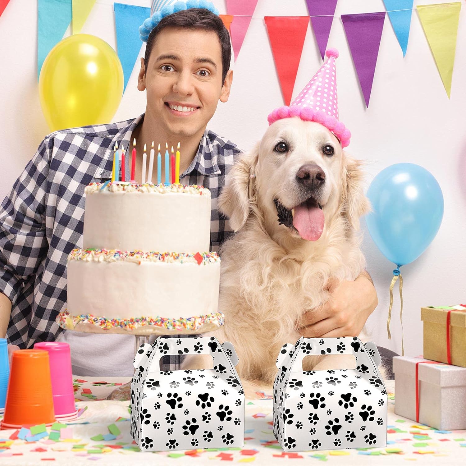Zonon 16 Piece Paw Print Gift Box for Dog Parties