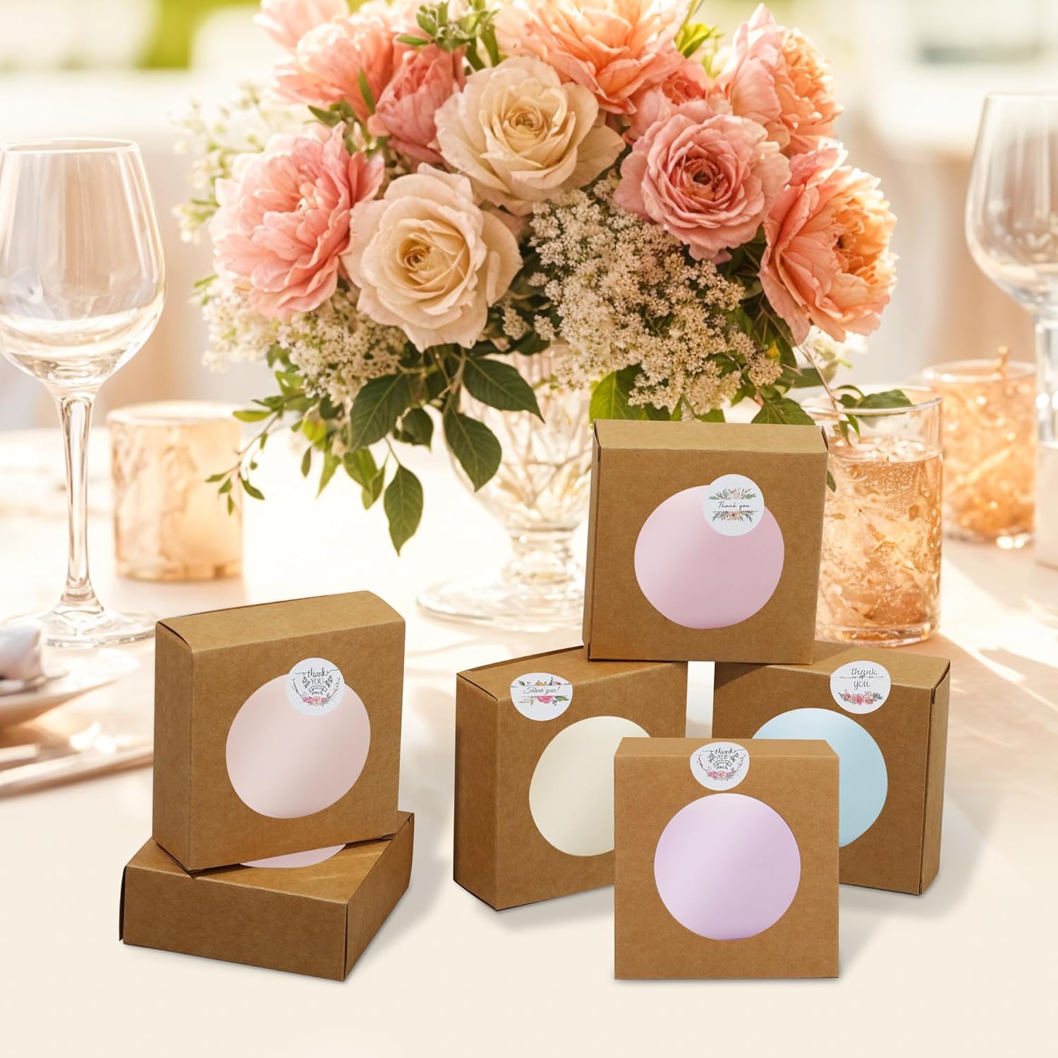 Liobelon 30 Pack Kraft Paper Soap Boxes with Clear Windows