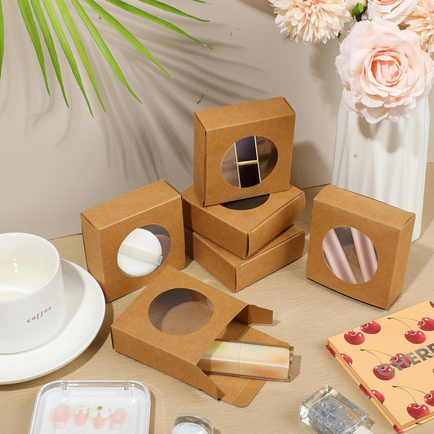 Liobelon 30 Pack Kraft Paper Soap Boxes with Clear Windows