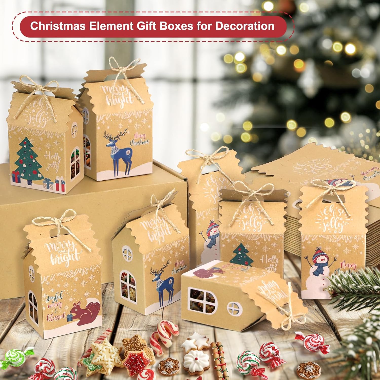 GINLEBO Christmas Gift Boxes 50 Pack Mini Kraft Treat Containers