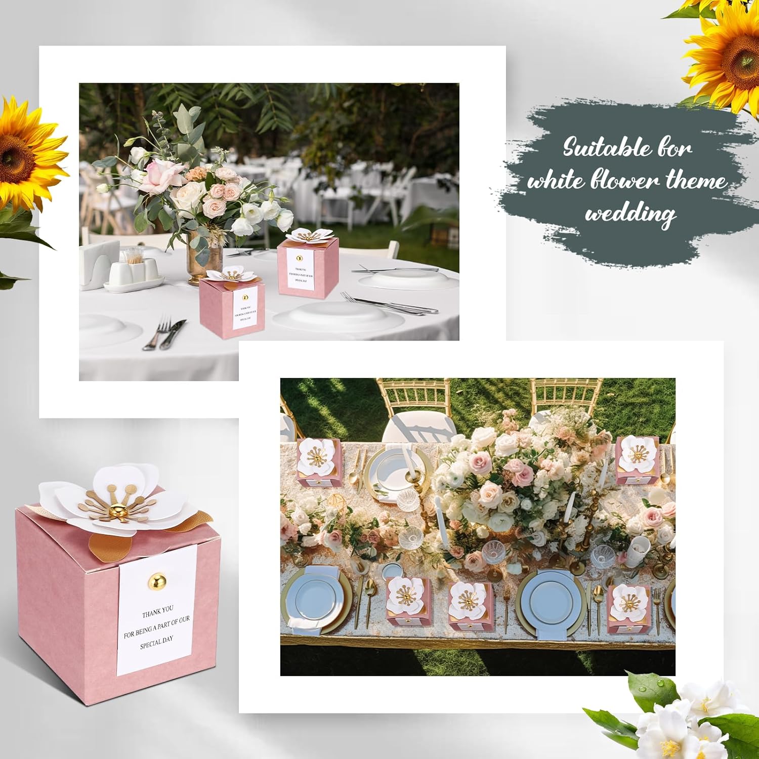 Affrolling 50 Pcs Wedding Favor Boxes with Pink Thank You Cards