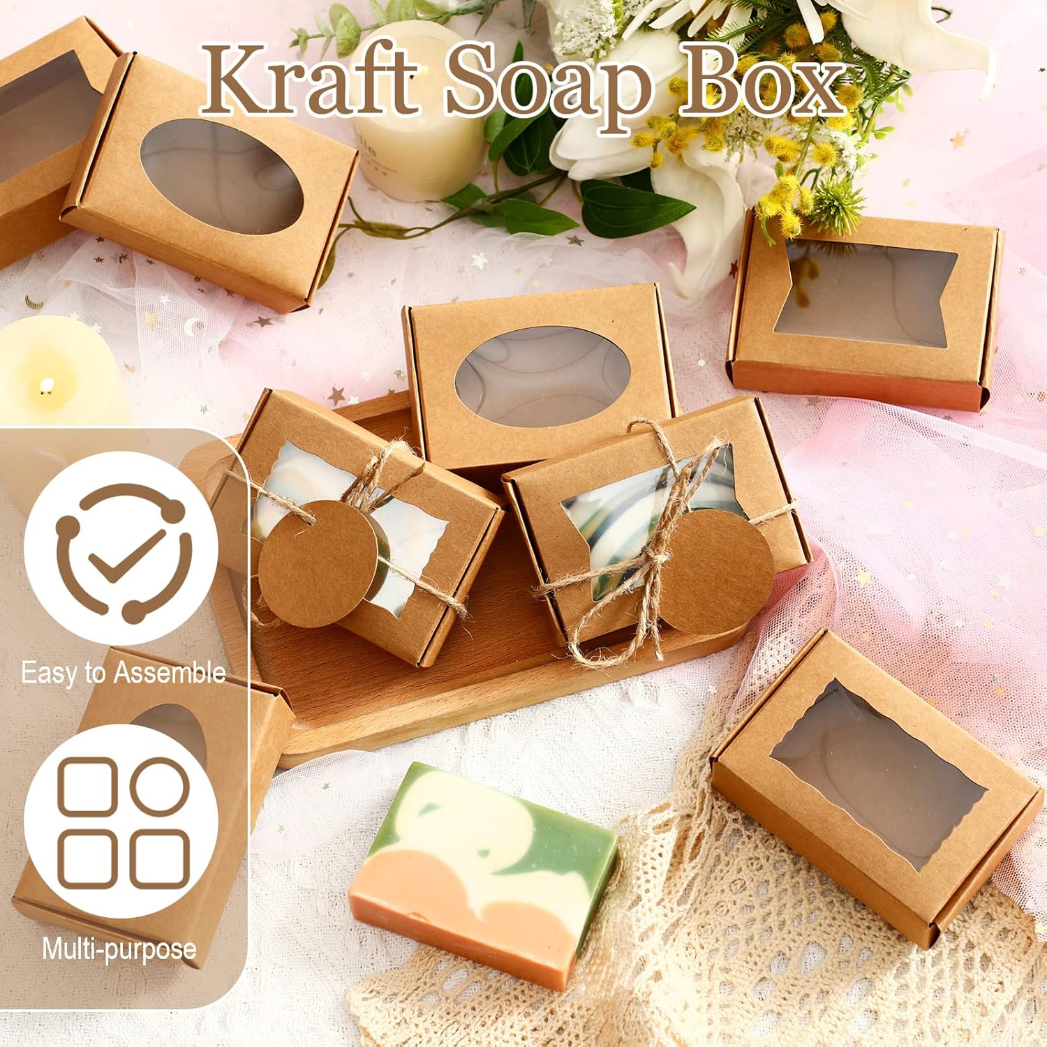 Yexiya 60 Pcs Kraft Gift Boxes with Window