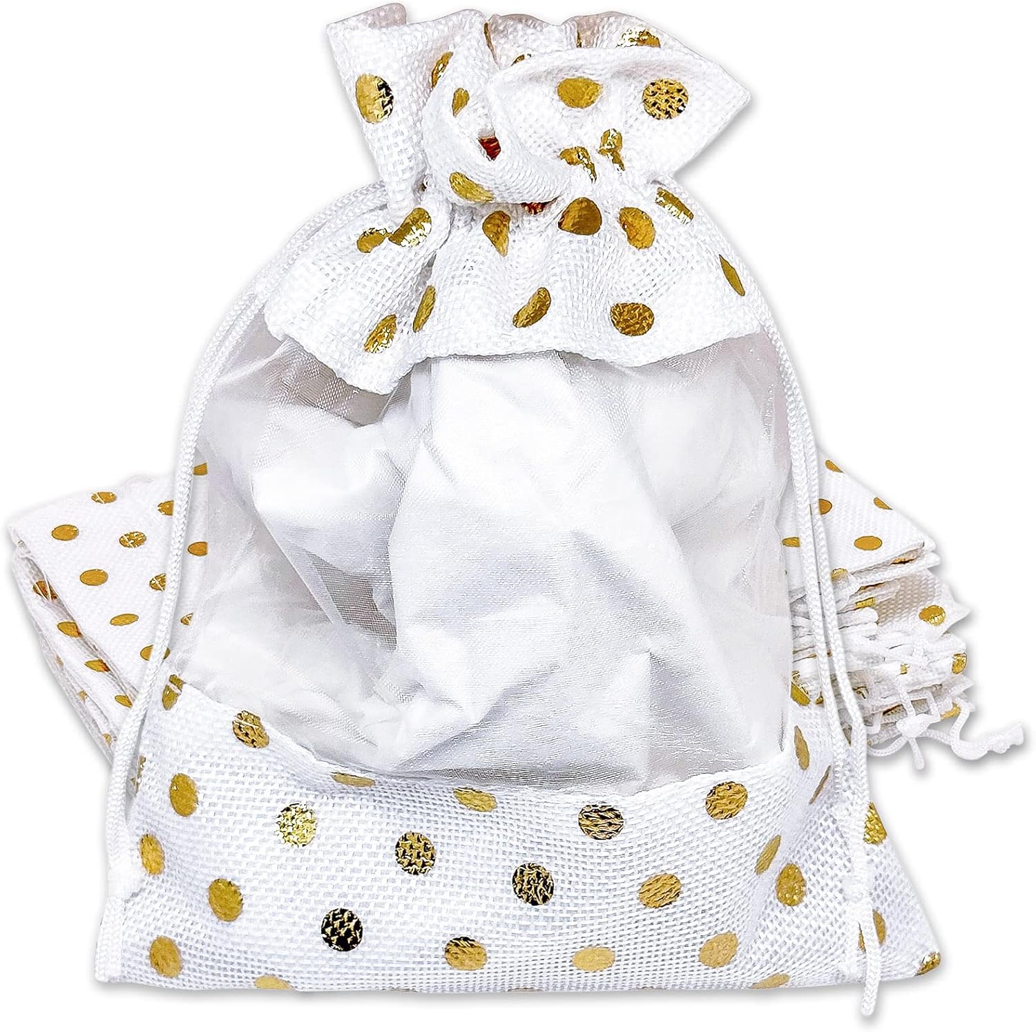 12 Pack Large Linen Burlap and Organza Gift Bags with Drawstrings