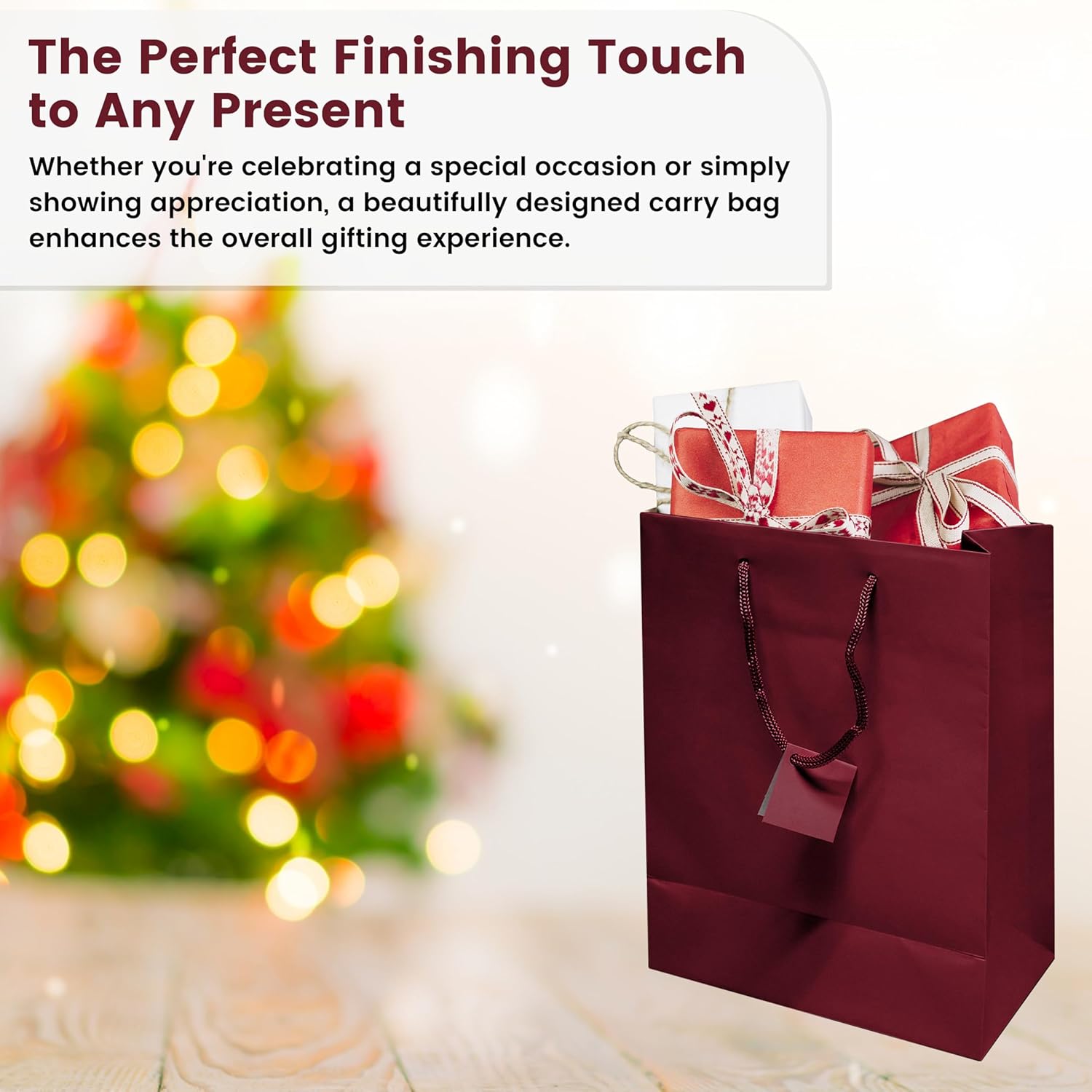 Novel Box Burgundy Gift Bags with Handles 10 Pack