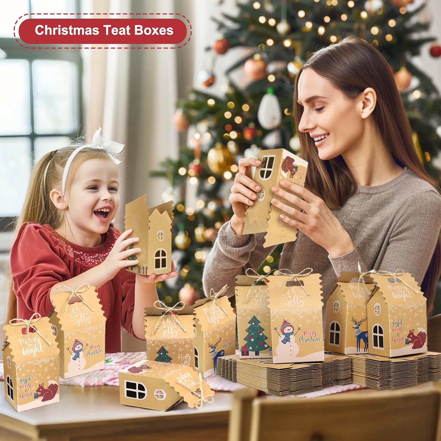 GINLEBO Christmas Gift Boxes 50 Pack Mini Kraft Treat Containers