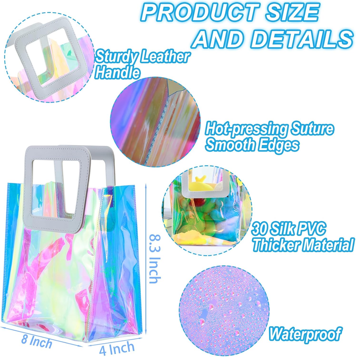 10 Pcs Reusable Holographic Gift Bags with Handle