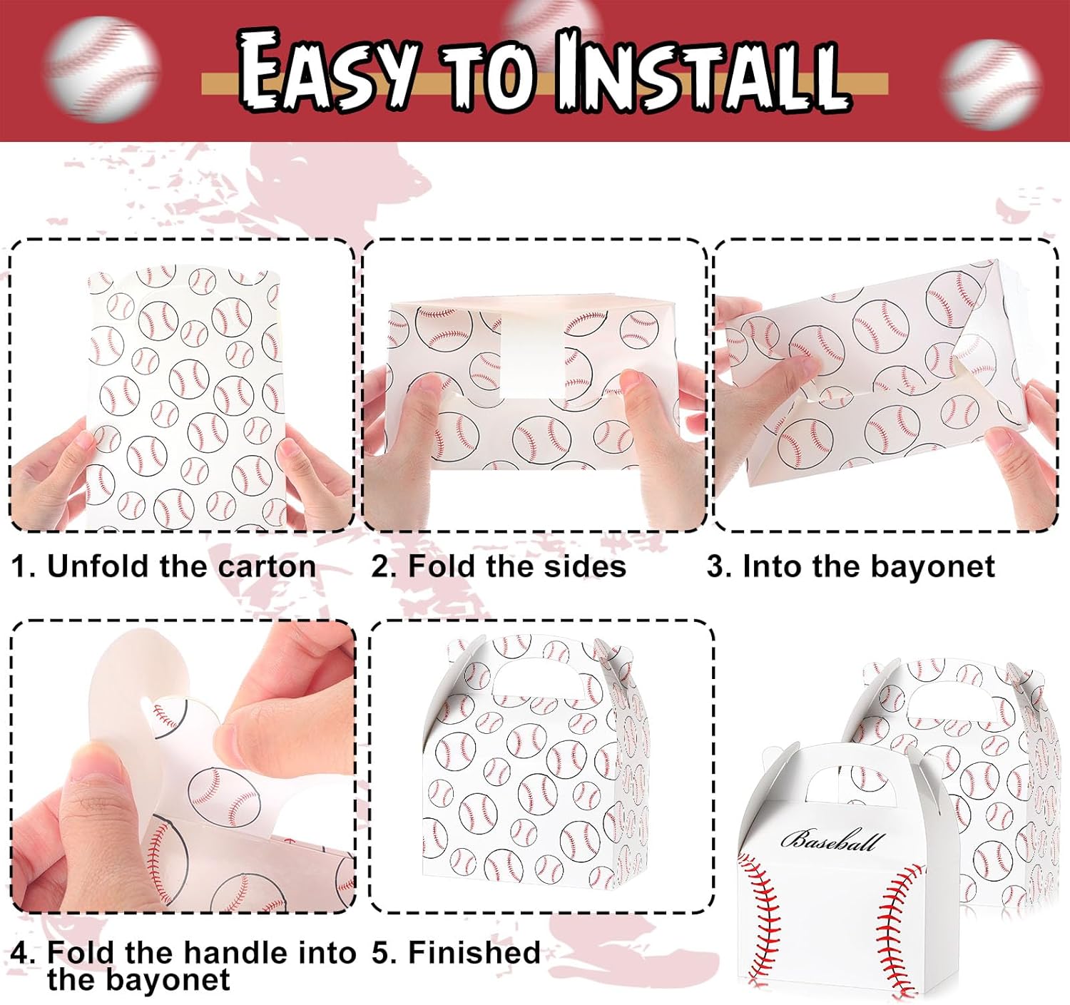 TaoBary 24 Pcs Baseball Treat Boxes with Handle