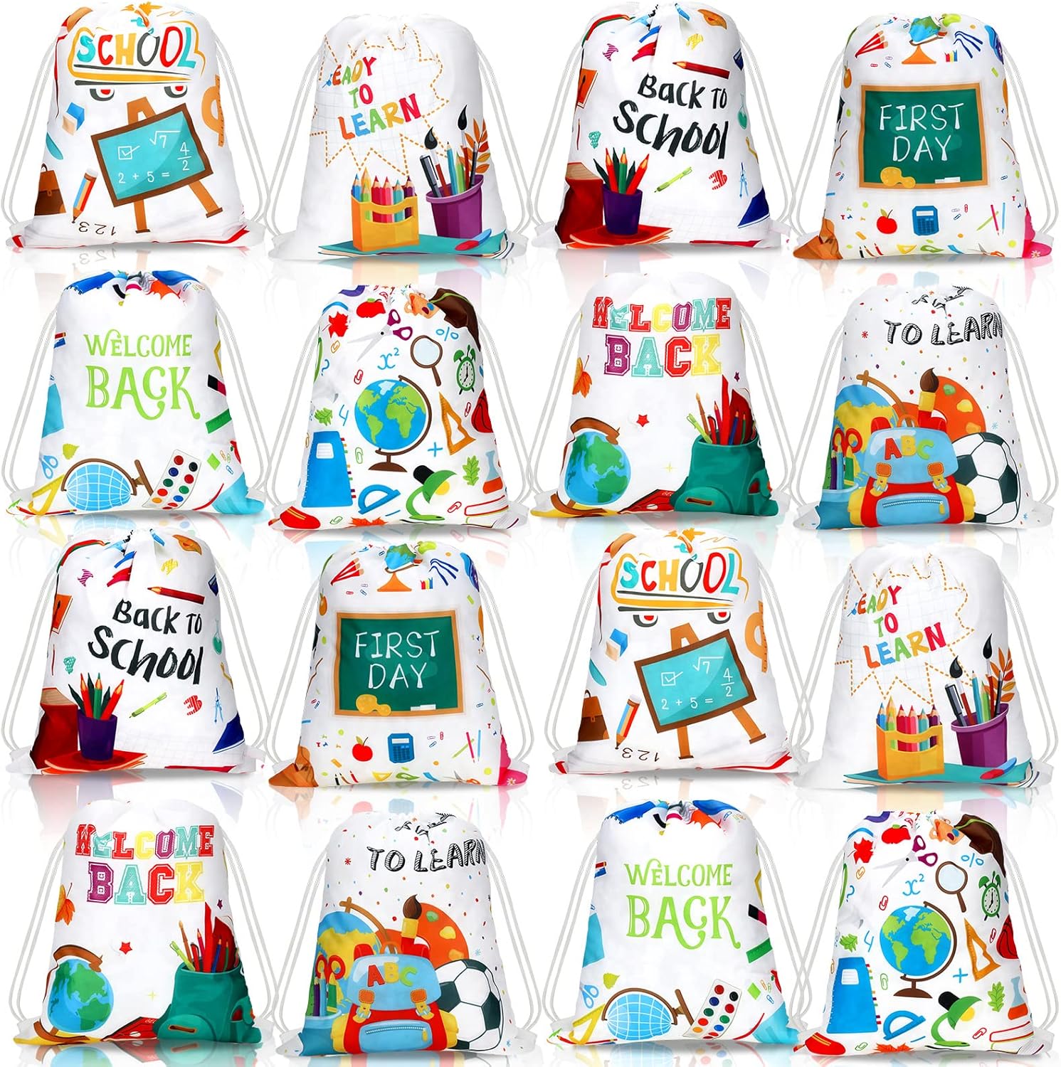 Woanger 16 Pcs Drawstring School Bags with Pattern