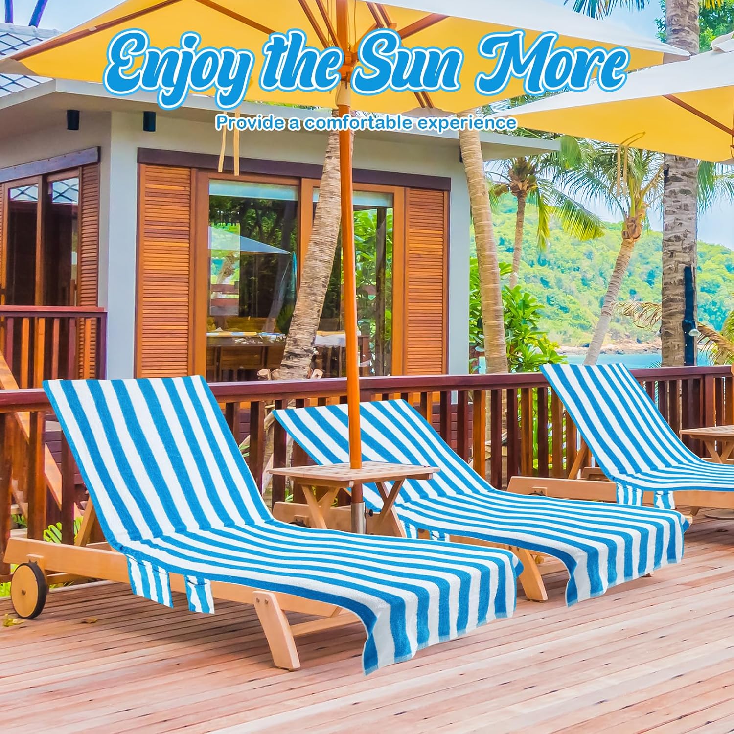 6 Pcs Chaise Lounge Towel Covers with Pockets 30x85in Blue