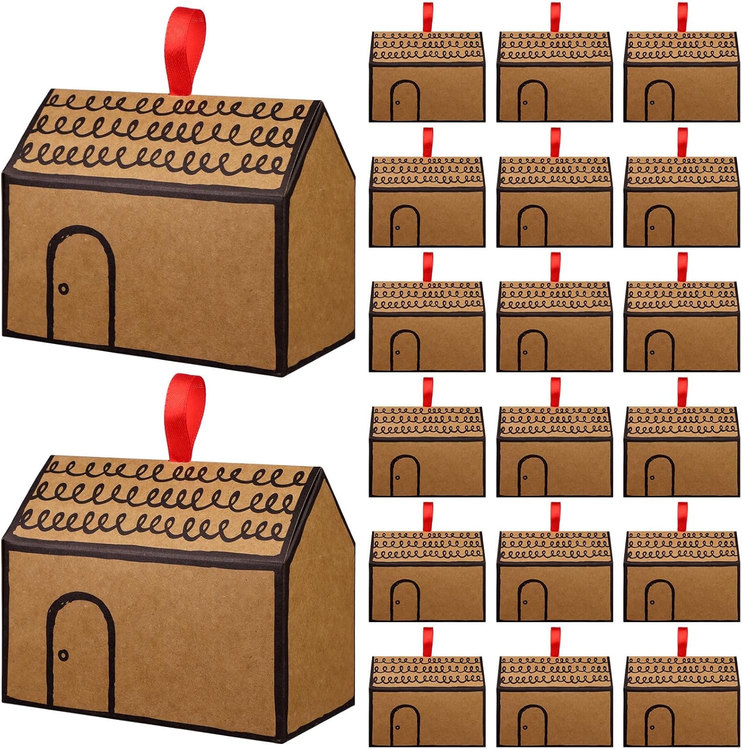 20 Pcs House Shaped Gift Boxes with Red Ribbons