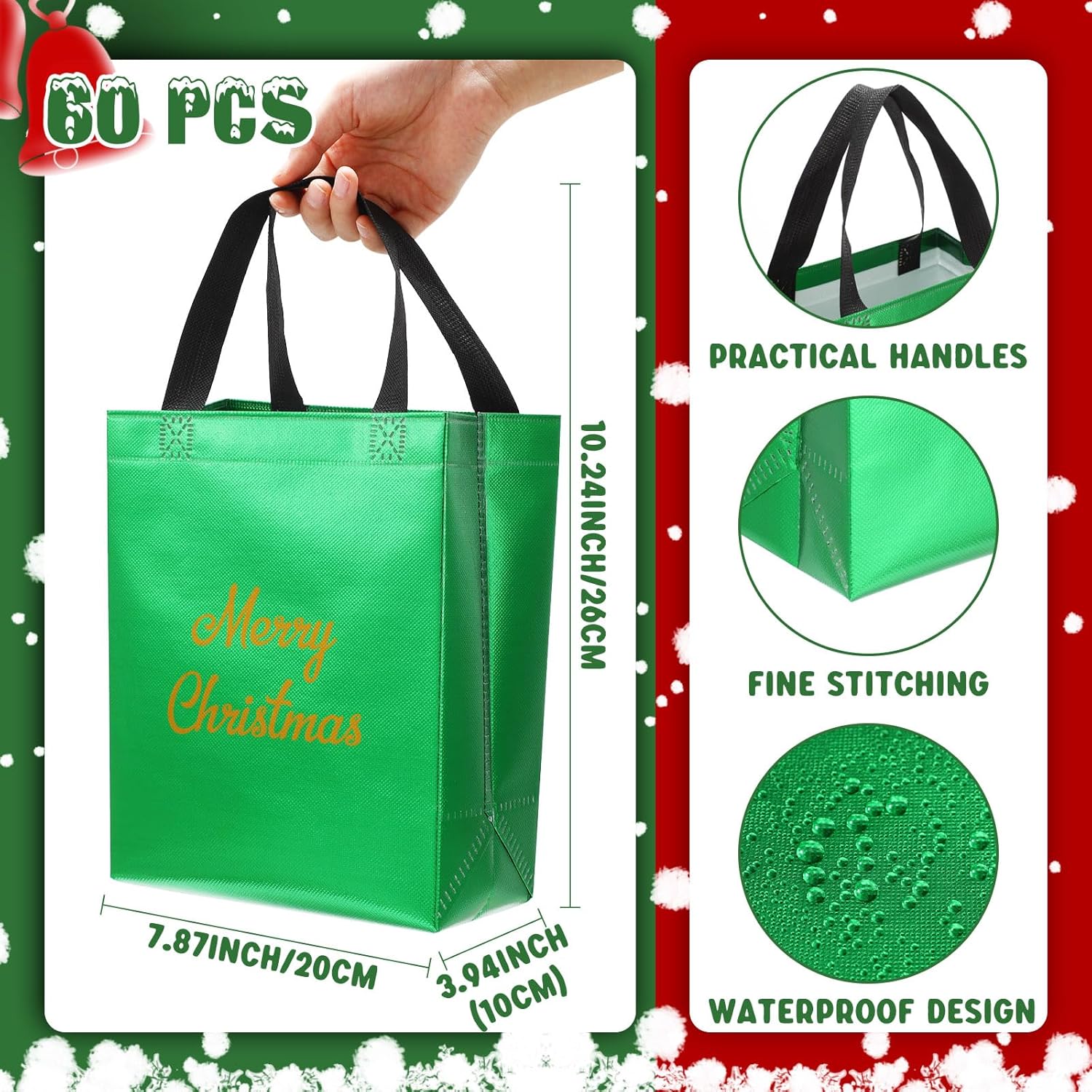 Paterr 60 Pcs Holographic Gift Bags with Glossy Finish