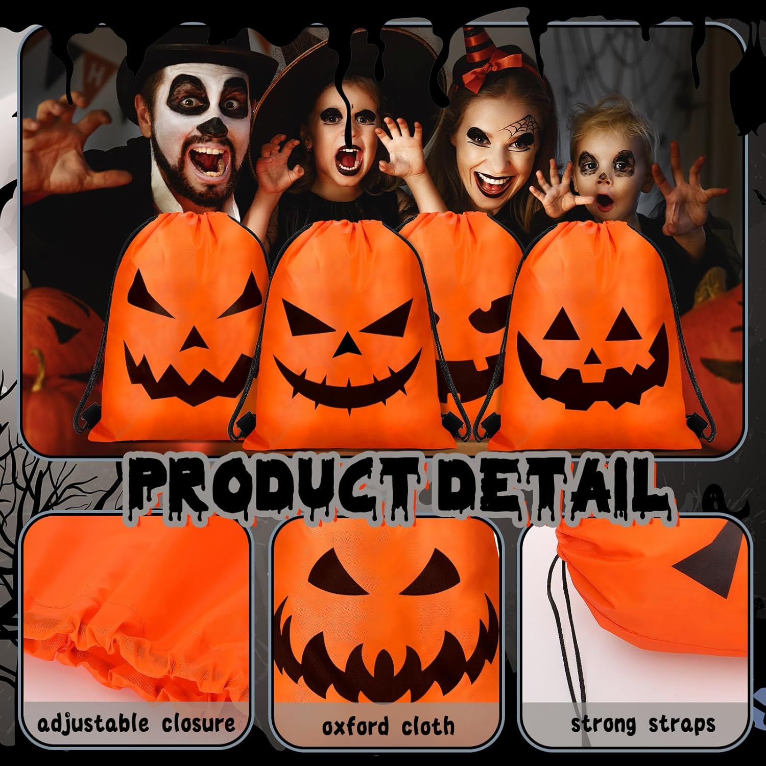 Sweetude 24 Halloween Drawstring Bags Large Backpacks Orange